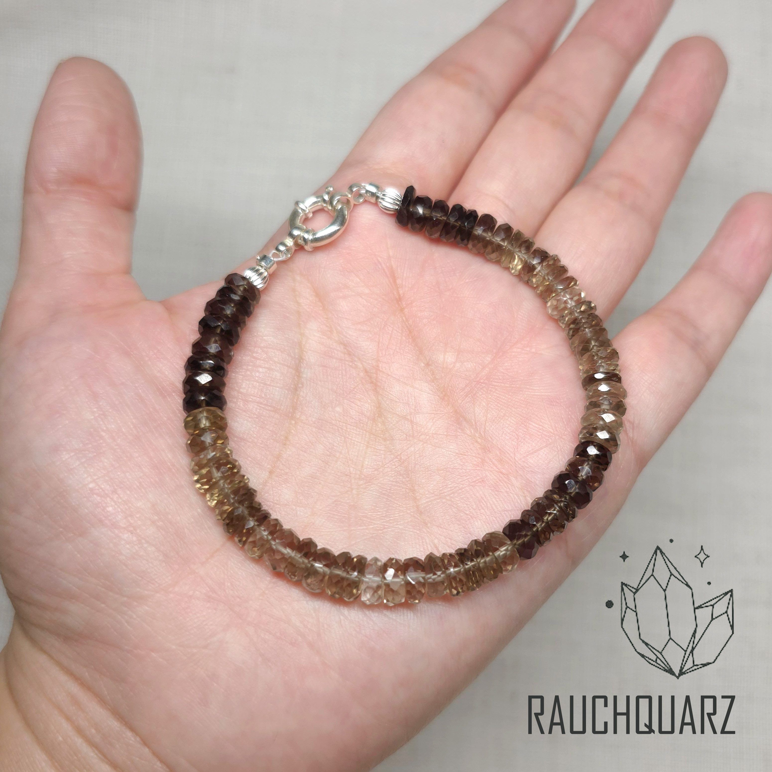 GOLDEN Armband Facettiertes Rauchquarz Armband, zierliches Armband, Geschenk für sie