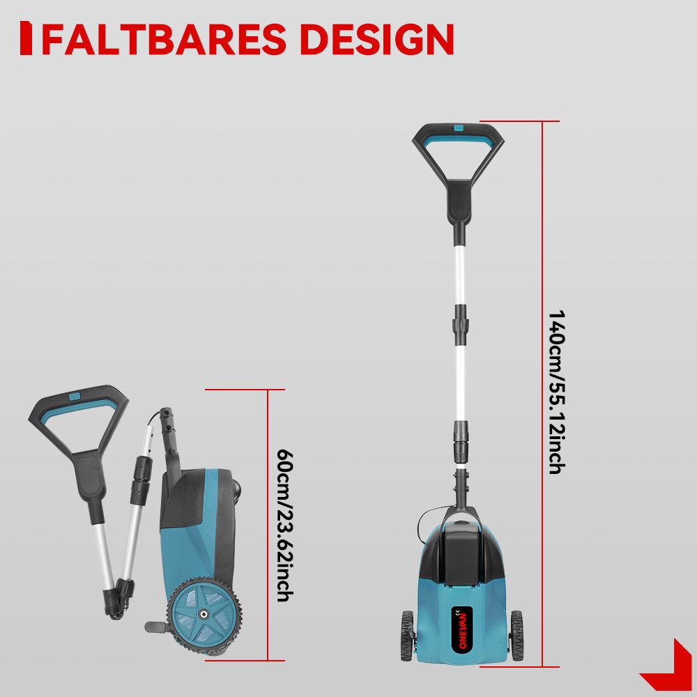 ONEVAN Cordless Lawn Mower 21cm Brushless Hand Lawn Mower with 2 Batteries, 3 Cutting Heights Safe Tilt 20°-70° for Yards