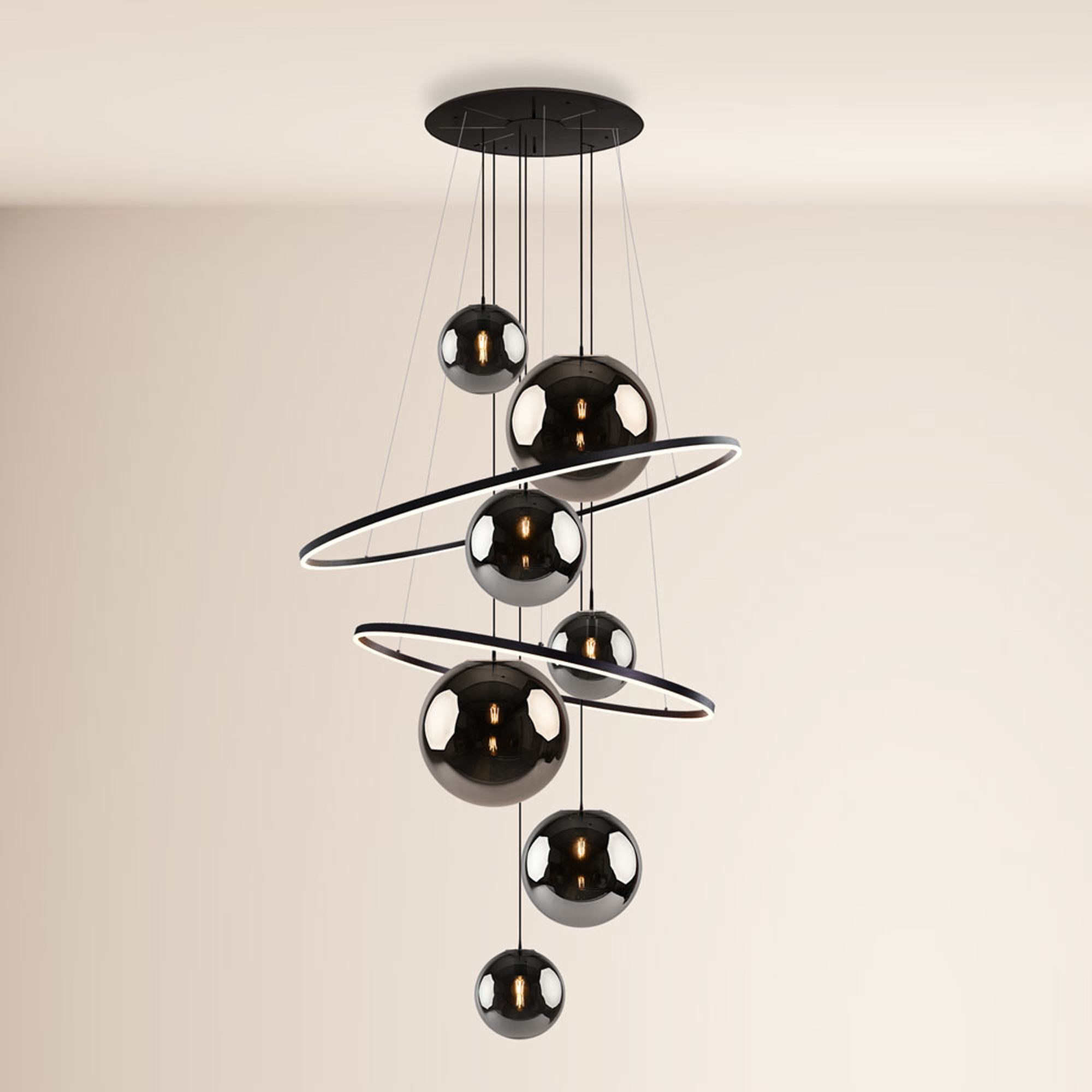 s.luce Pendelleuchte Galaxy LED Galerieleuchte XXL Schwarz/Rauch, Warmweiß