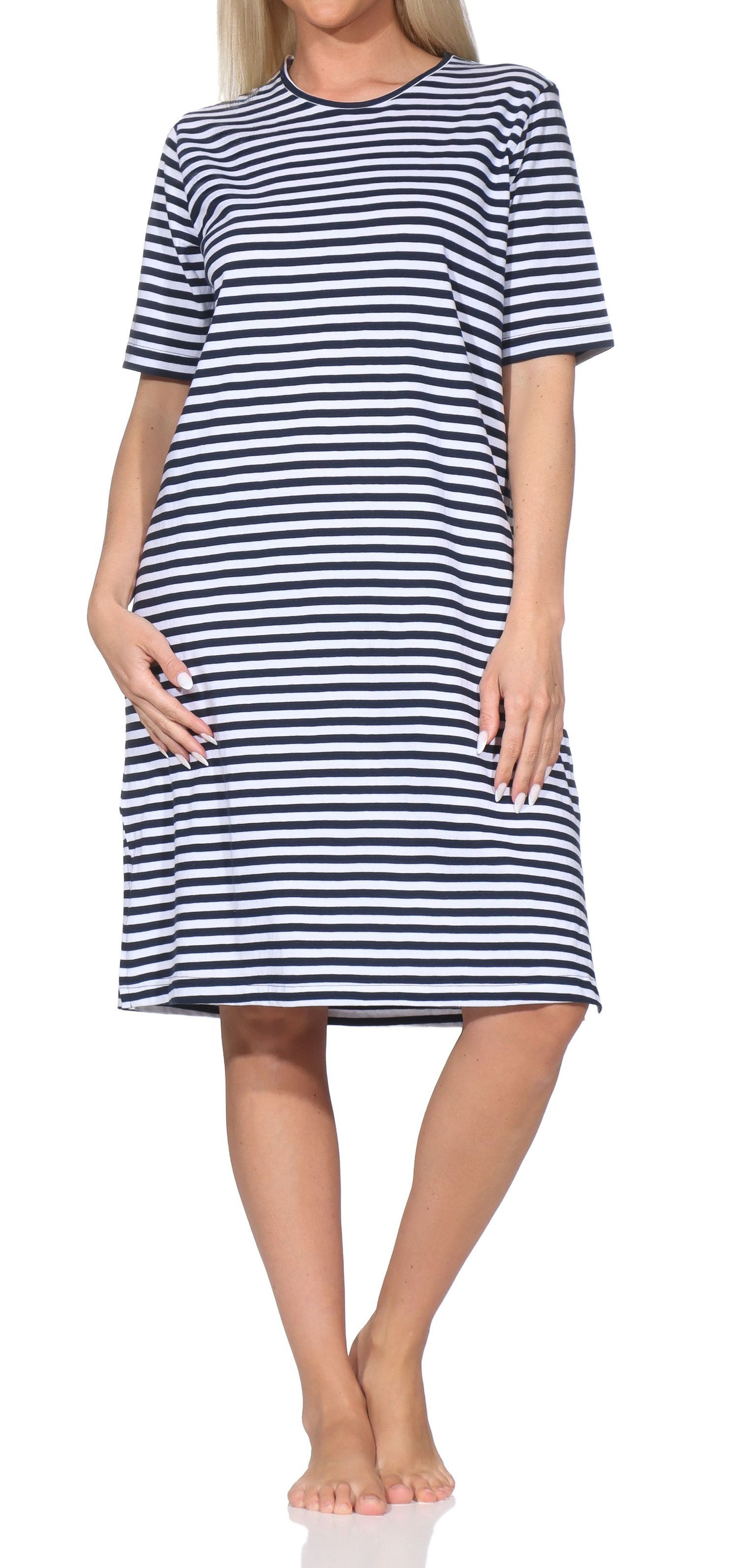 Normann Nachthemd Normann Damen kurzarm Nachthemd – Elegante Ringeloptik