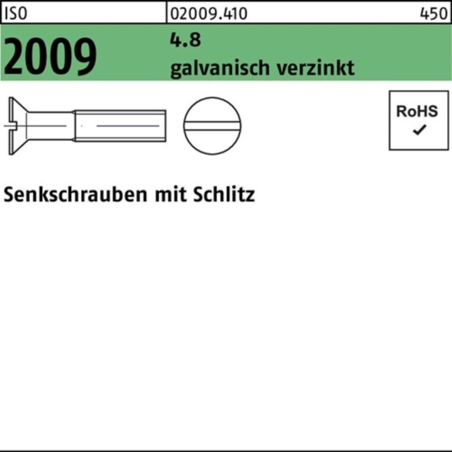 100er PACK Senkschraube M 10 x 16 ISO 2009 m.Schlitz 4.8 galvanisch verzink Stk 