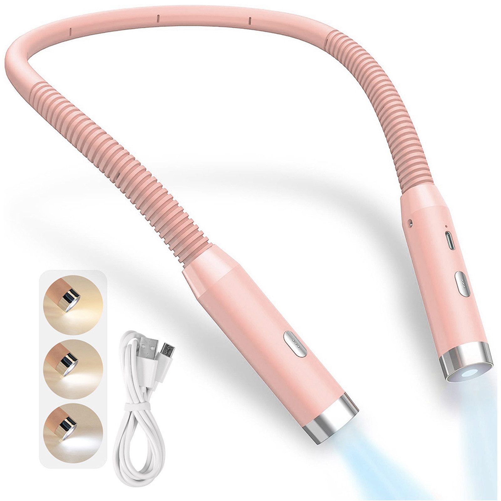Jibenhome LED Leselampe Hals Klemmleuchten, 3 Helligkeitsstufen Buchlampe USB-Aufladung, 3 Farben mit Silikonarme