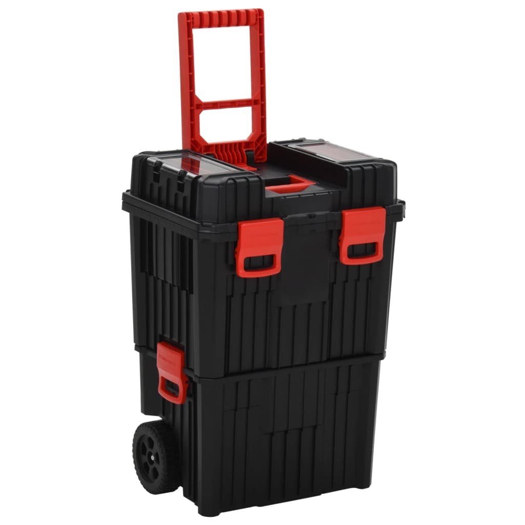 vidaXL Werkzeugbox Werkzeug-Trolley Schwarz und Rot Polypropylen (1 St) | Werkzeugkoffer