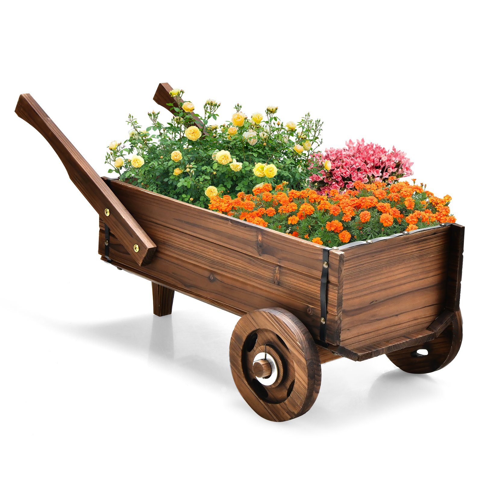 Top-Verkaufstaktik COSTWAY Blumenständer, Blumenwagen mit Griffen und Abflussloch, Rädern