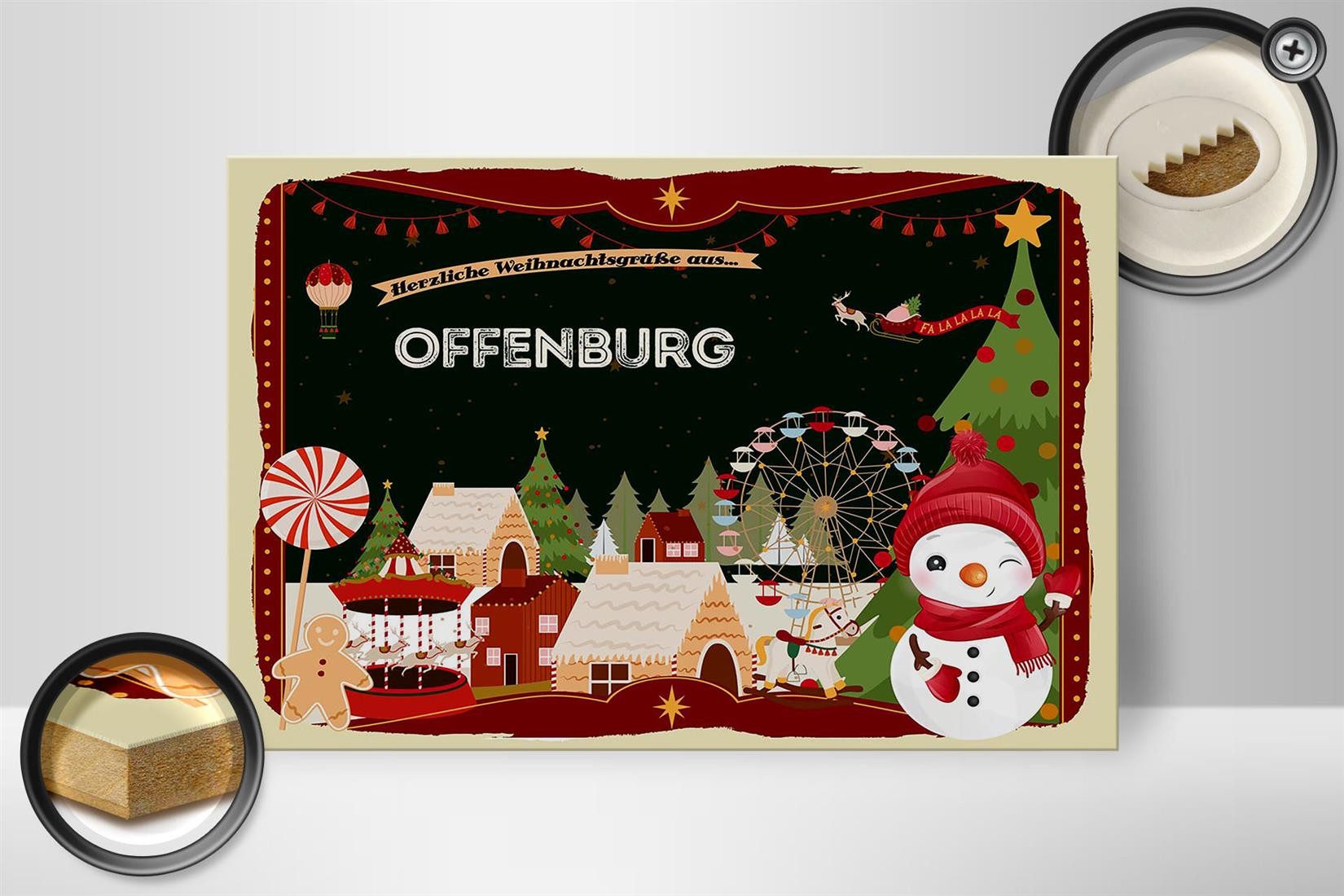 Holzbild Weihnachten Grüße OFFENBURG 30x20cm