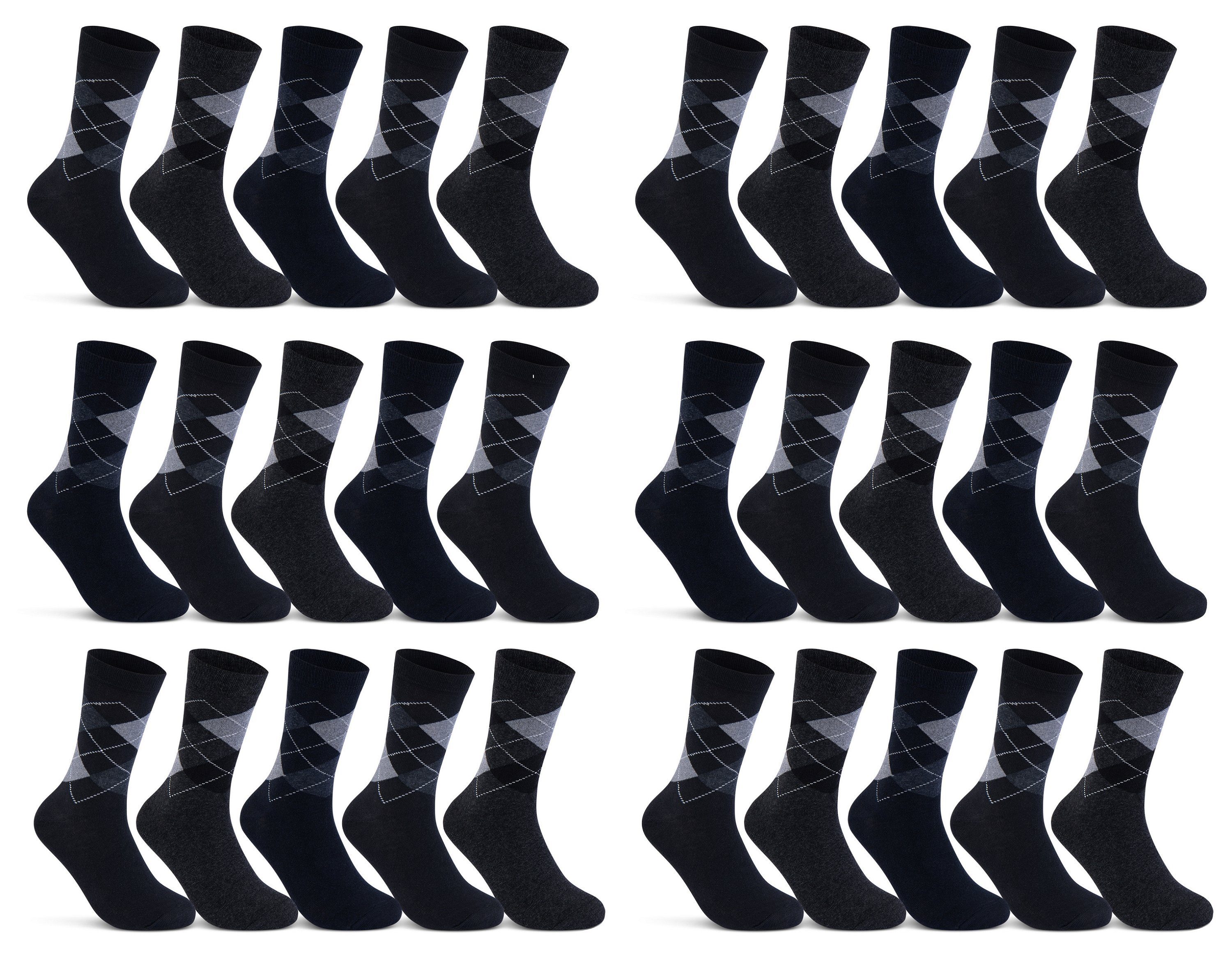 sockenkauf24 Socken 10 I 20 I 30 Paar Damen & Herren Business Socken Baumwolle (Karo, 10-Paar, 43-46) mit Komfortbund Strümpfe - 10700