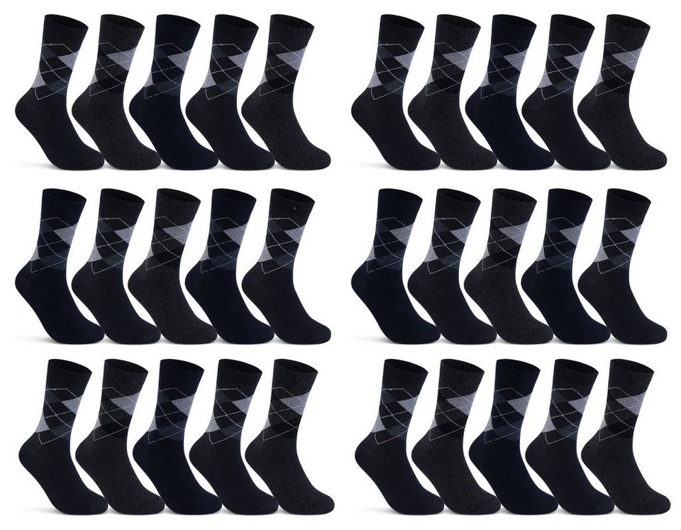 sockenkauf24 Socken 10 I 20 I 30 Paar Damen & Herren Business Socken  Baumwolle (Karo, 10-Paar, 43-46) mit Komfortbund Strümpfe - 10700 WP