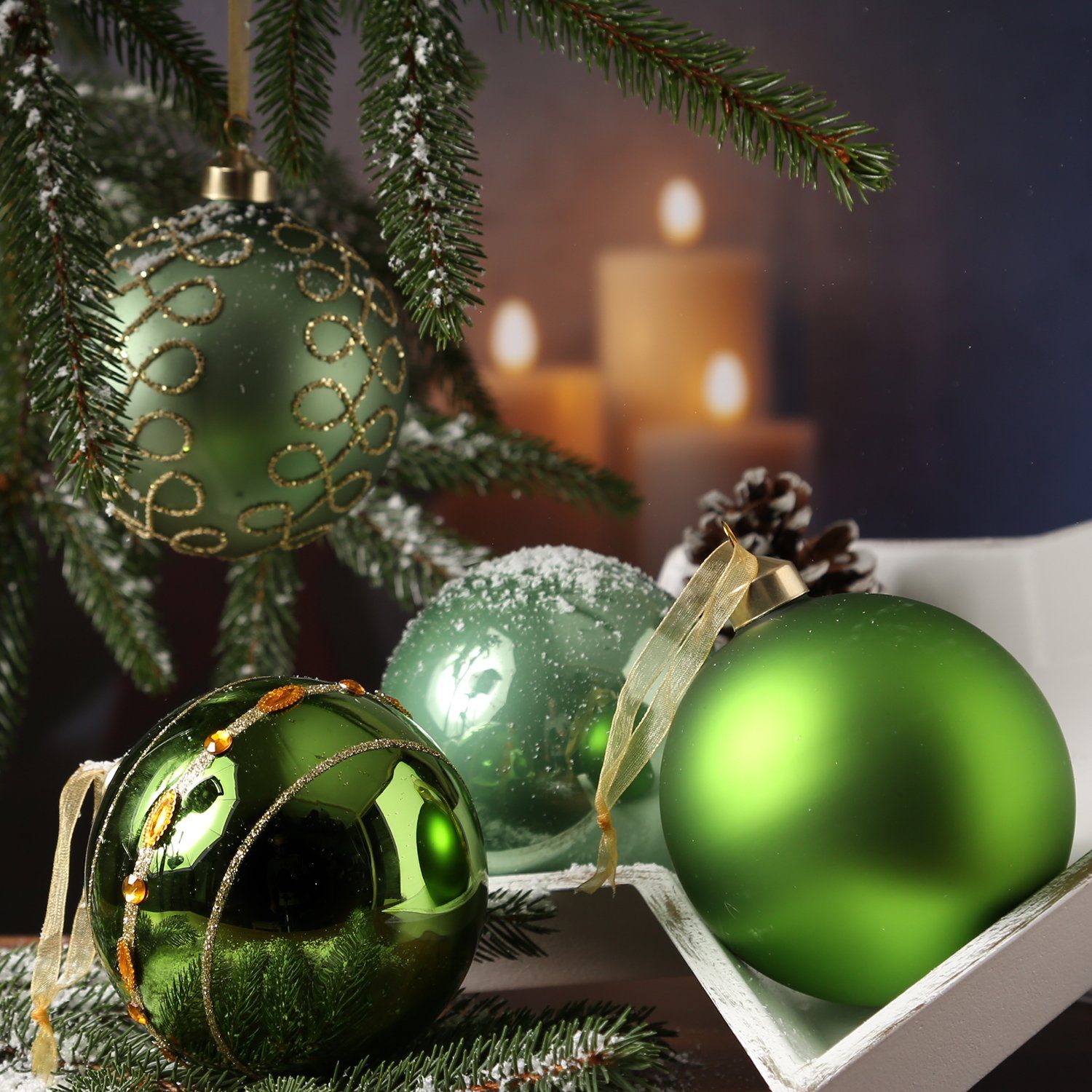 D: Weihnachtsbaumkugel Christbaumkugel MARELIDA (4 4 Weihnachtskugel grün St) St. Glas salbeigrün 10cm