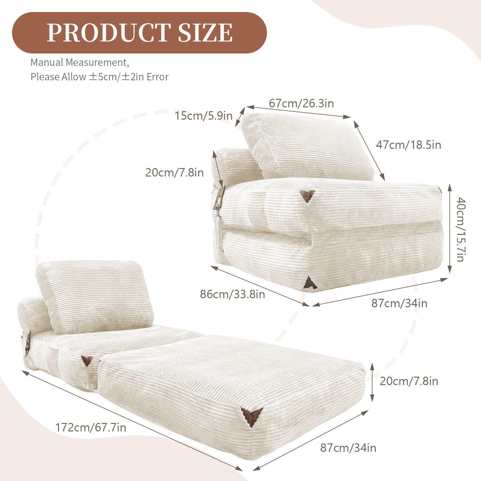 ANYSUN Loungesofa Schlafsessel Klappsofa 1-Sitzer,Sitzsack-Sofa,Klappbarer 2-in-1, Relaxsessel Einzelsofa, ausziehbarer Schlafstuhl mit Flanell-Bezug, für Wohnzimmer&Schlafzimmer– als Gästebett,Relaxsessel oder Loungesofa