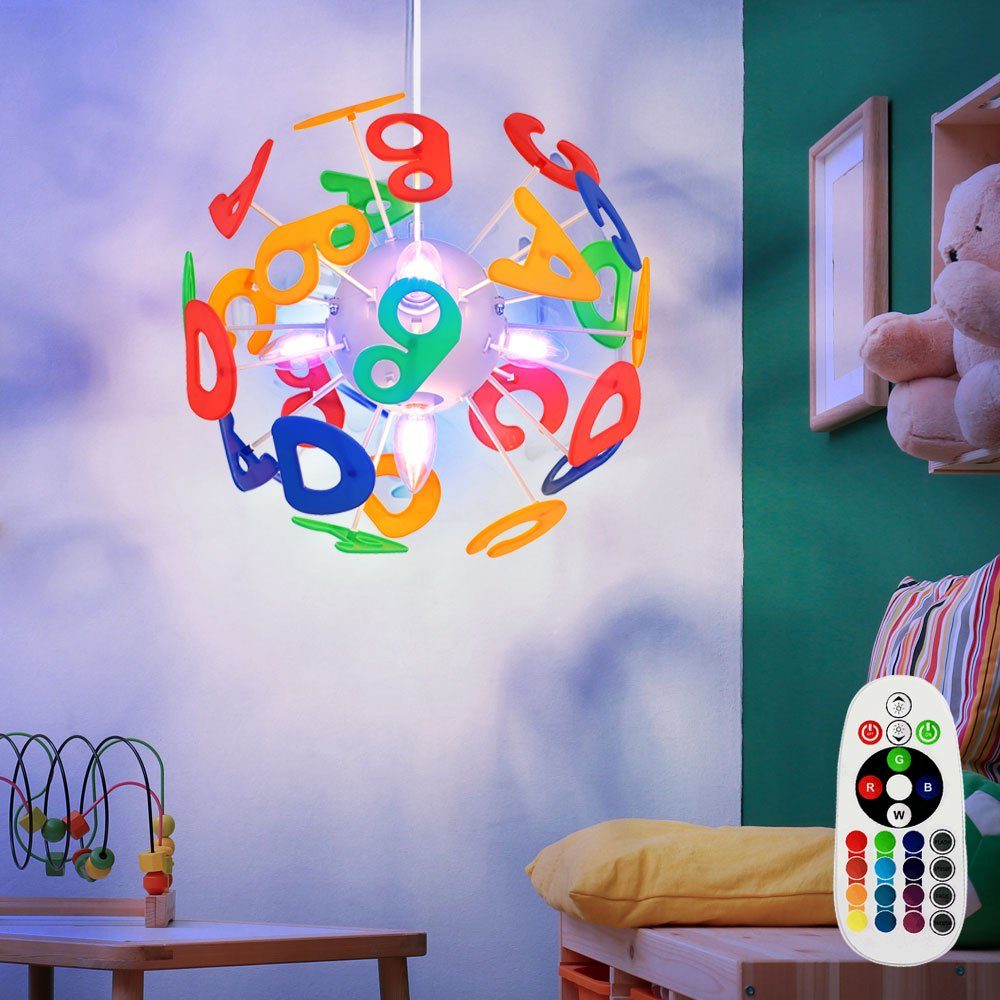 Globo LED Pendelleuchte, Leuchtmittel inklusive, Warmweiß, Farbwechsel, RGB LED Pendelleuchte Kinderzimmer Hängelampe Buchstaben