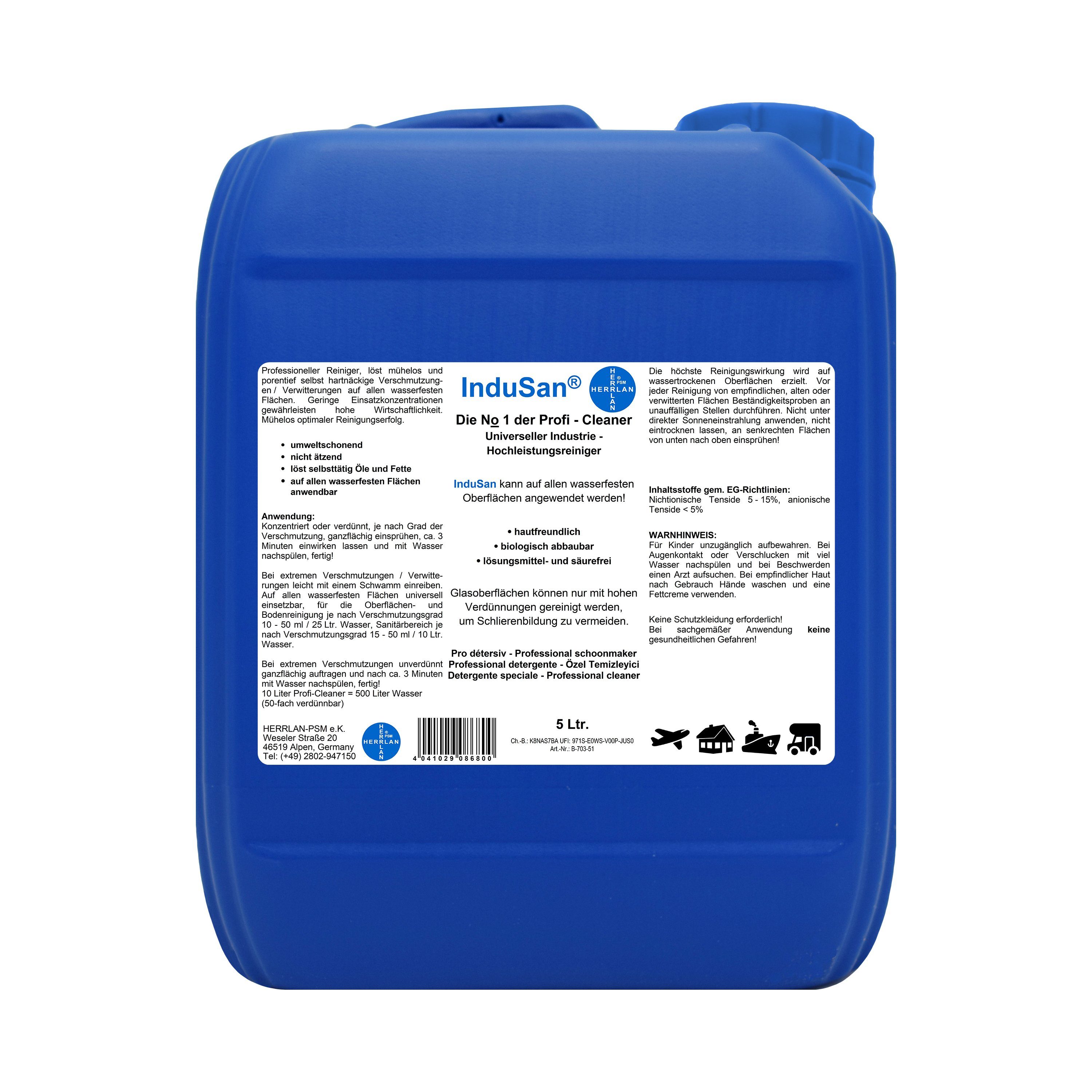 HERRLAN InduSan - Reinigungskonzentrat Allzweckreiniger (5 Liter Kanister I Neutral I Industrie-Reiniger)