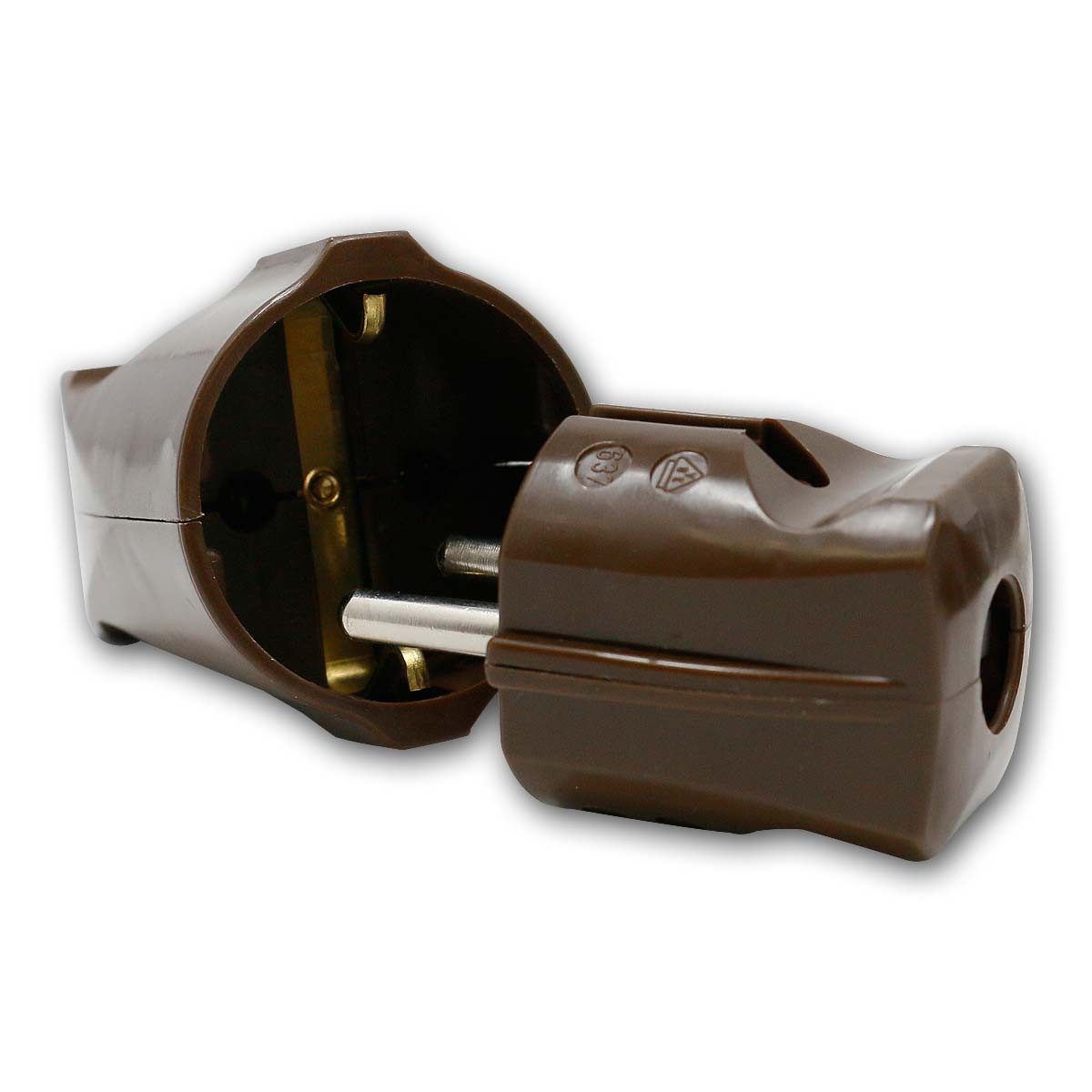 world-trading-net Euroflachstecker SET Standard Stecker & Kupplung braun, 250V/16A