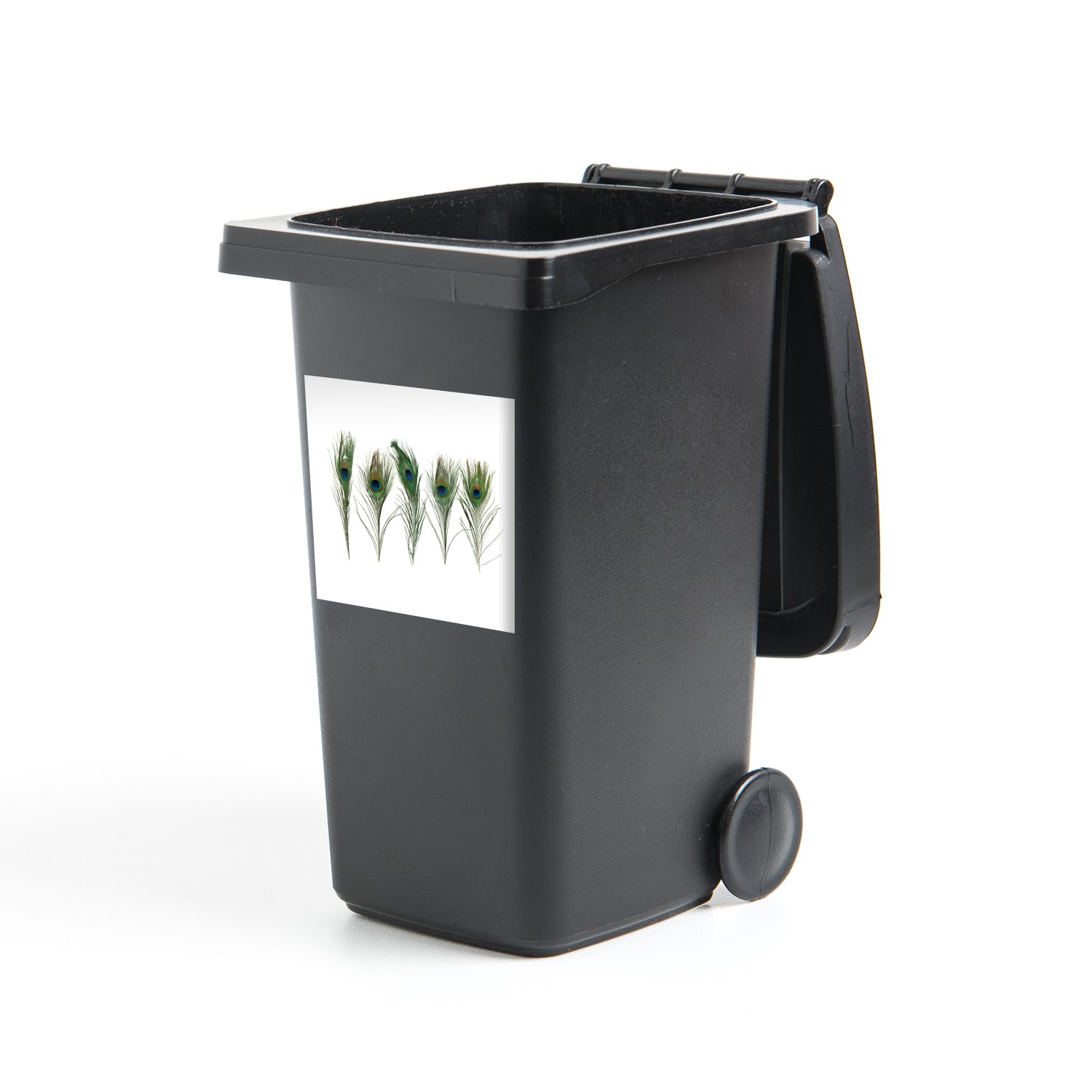 MuchoWow Wandsticker Pfauenfedern - Weiß - Grün (1 St), Mülleimer-aufkleber, Mülltonne, Sticker, Container, Abfalbehälter