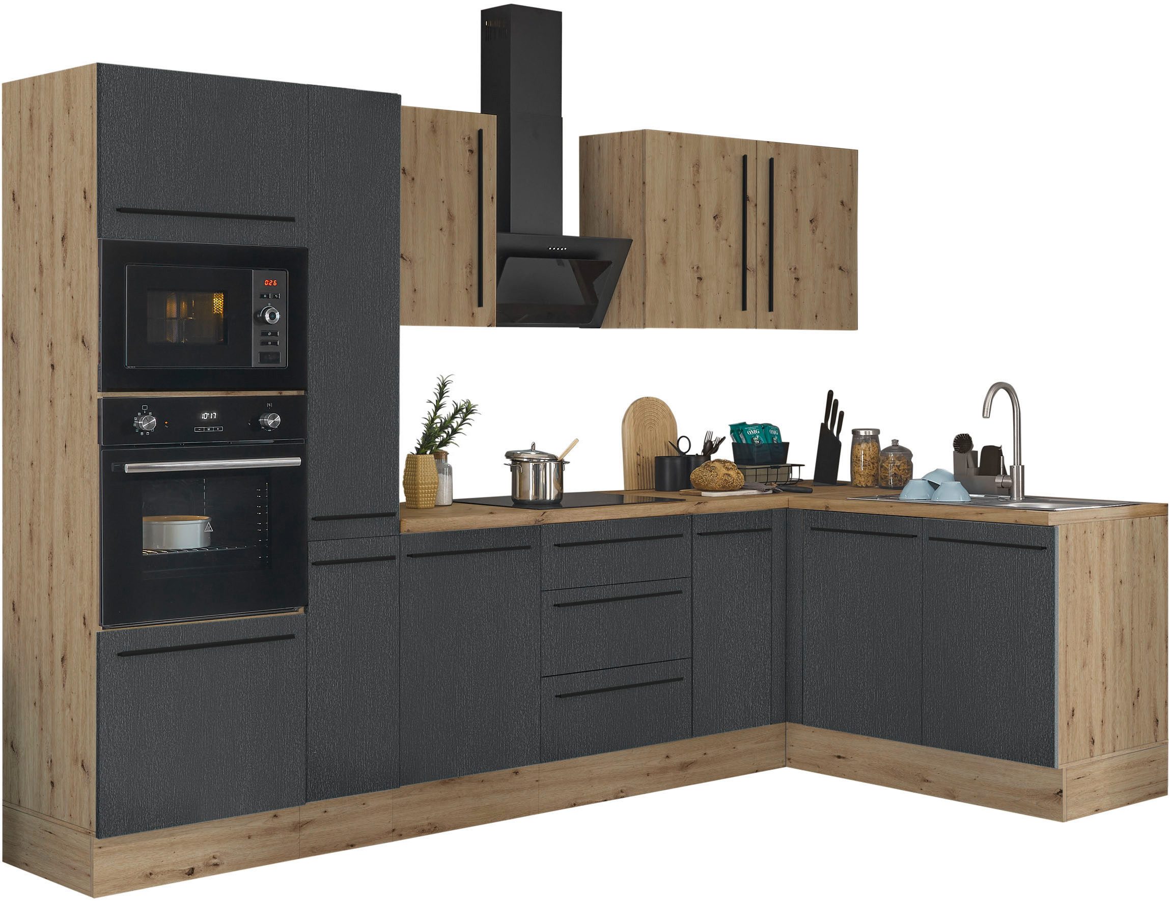 KOCHSTATION Winkelküche Florida, Stellbreite 300x165 cm, wahlweise mit E-Geräten, mit Softclose für Türen und Schubkästen