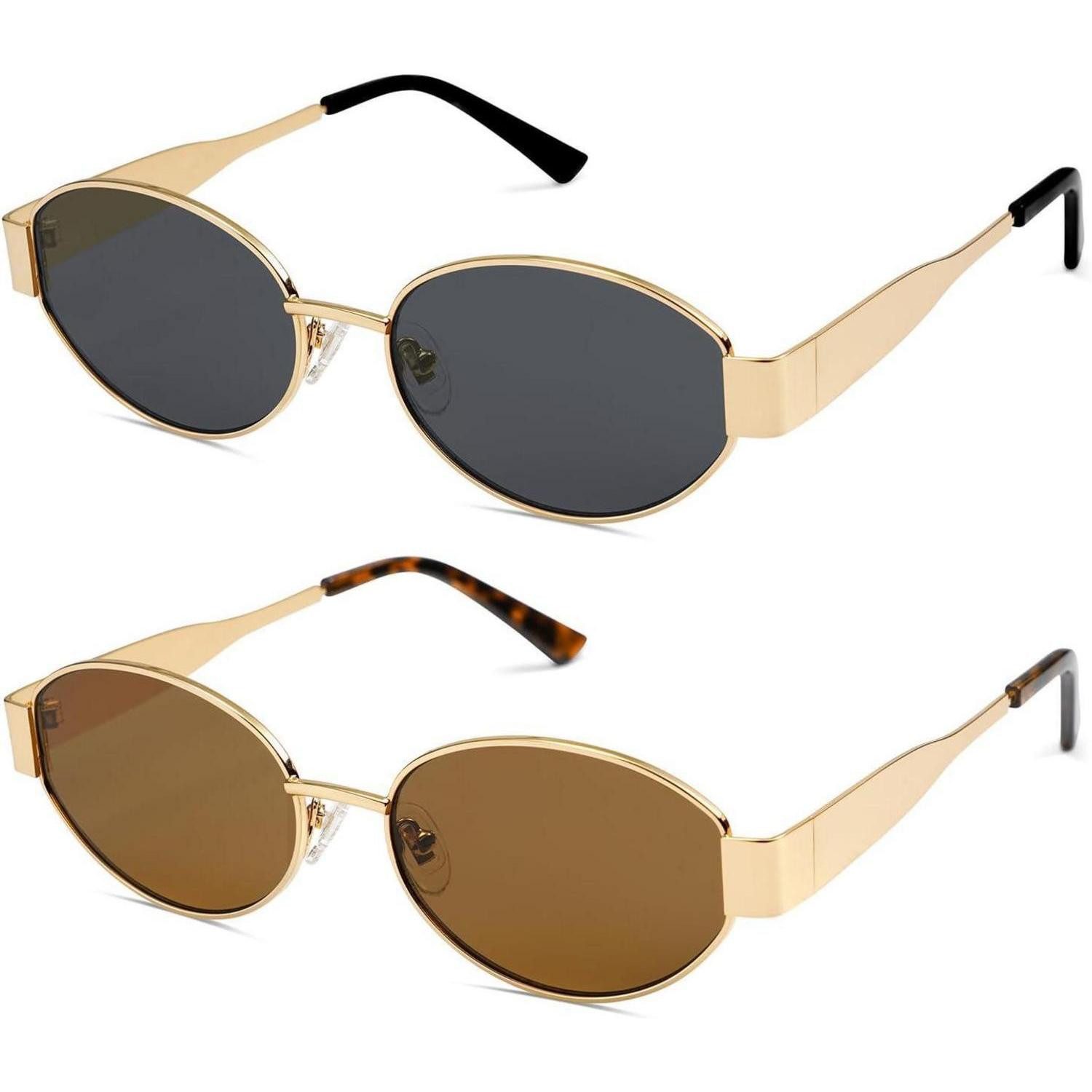 Retrosonnenbrille Sonnenbrille Damen Herren Oval Metal UV400 Gold Braun&gold Grau