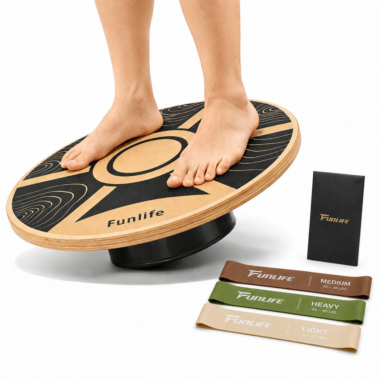 FunLife Balanceboard TERRA BERG & CLASSIC Design-Edition, rund, Premium-Birkenholz, 360°-Training, bis 100 kg