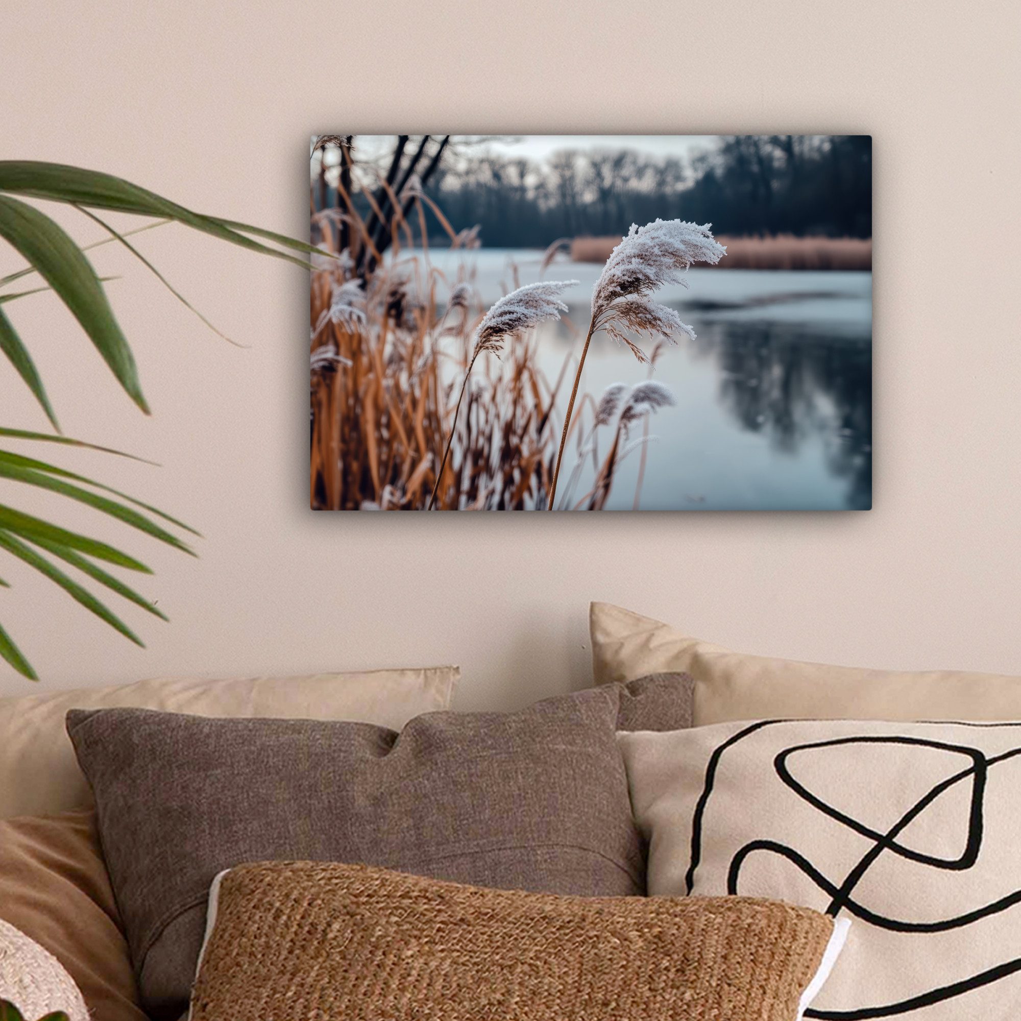 OneMillionCanvasses® Leinwandbild Schilf - Gras - Natur - Winter - See, Fot günstig online kaufen