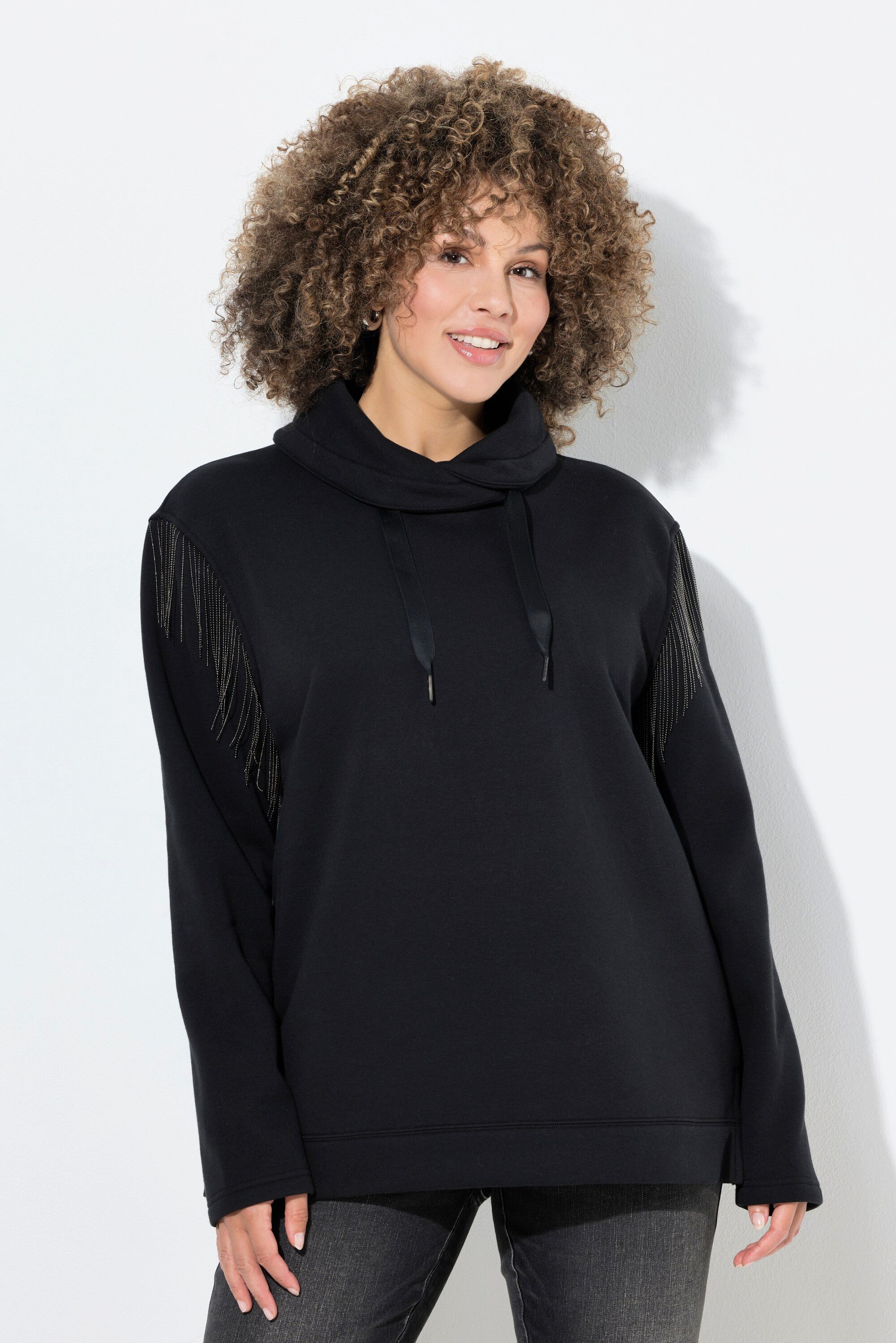 Ulla Popken Sweatshirt Sweatshirt Kettenfransen Stehkragen Langarm günstig online kaufen