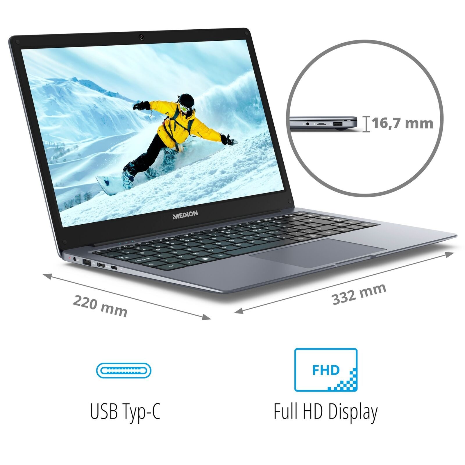 Medion® MEDION AKOYA MD62560 Notebook 35,5cm/14" Celeron 128GB Flash 4GB RAM Notebook (35,5 cm/14 Zoll, Intel® Celeron N5030, Intel® UHD Graphics, 128 GB SSD)