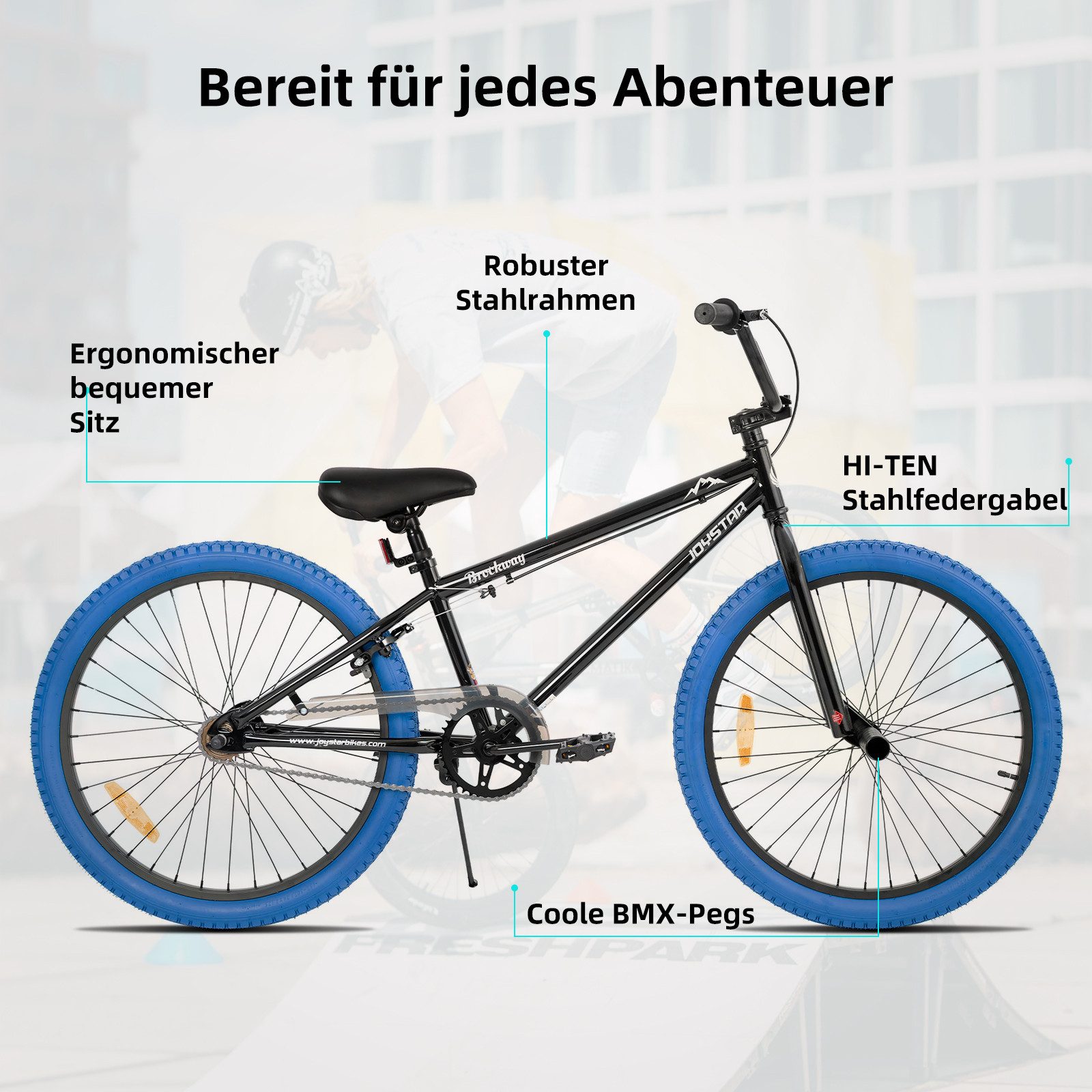 JOYSTAR Kinderfahrrad 20 Zoll BMX Fahrrad für Jungen Mädchen im Alter von 7-12 Jahren, Freestyle, Doppelbremsen, 2 pegs, Kettenschutz, Singlespeed