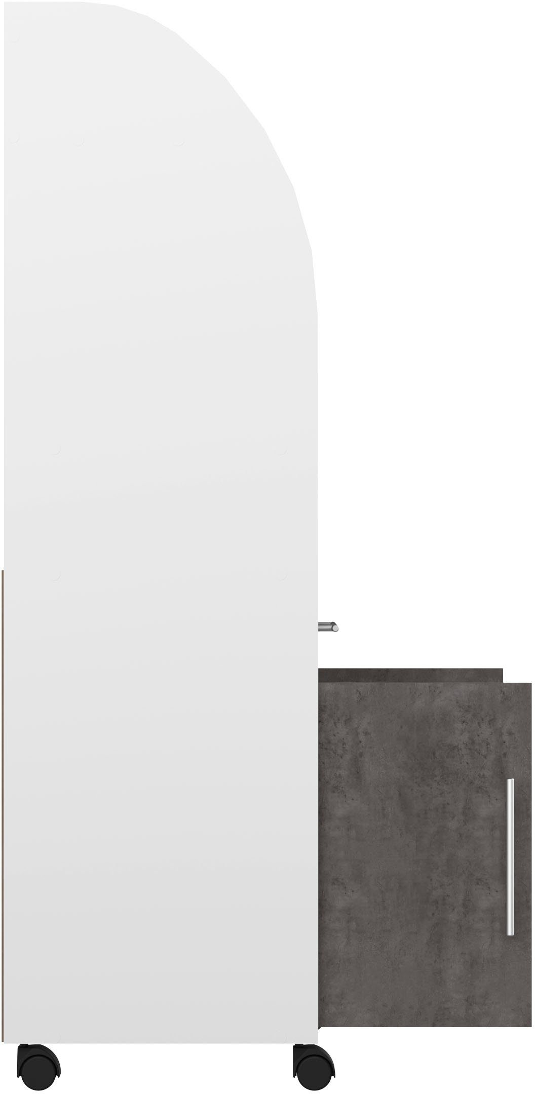 auf weiß/betonfarben Mehrzweckschrank Breite Rollen weiß TemaHome Jeanne | cm, 63