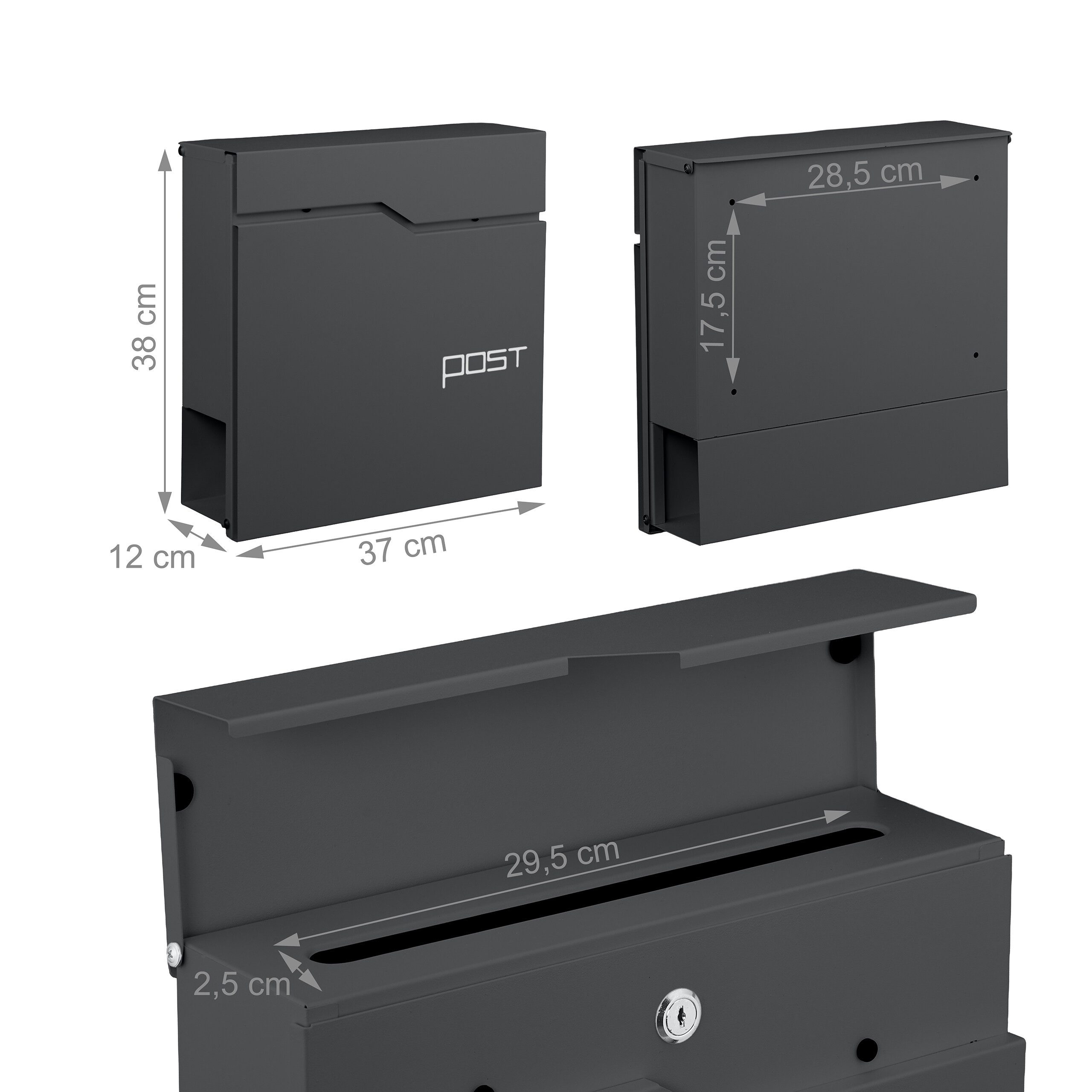 relaxdays Briefkasten mit Zeitungsfach (1-St), Anthrazit – Bild 4 von 5