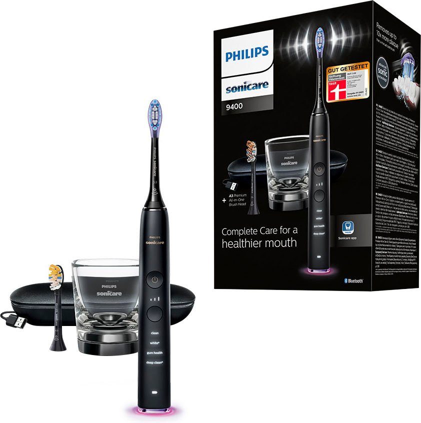 Philips Sonicare Elektrische Zahnbürste DiamondClean 9400, HX9917, Aufsteckbürsten: 2 St., mit integriertem Drücksensor, 4 Putzprogramme und 3 Intensitätsstufen