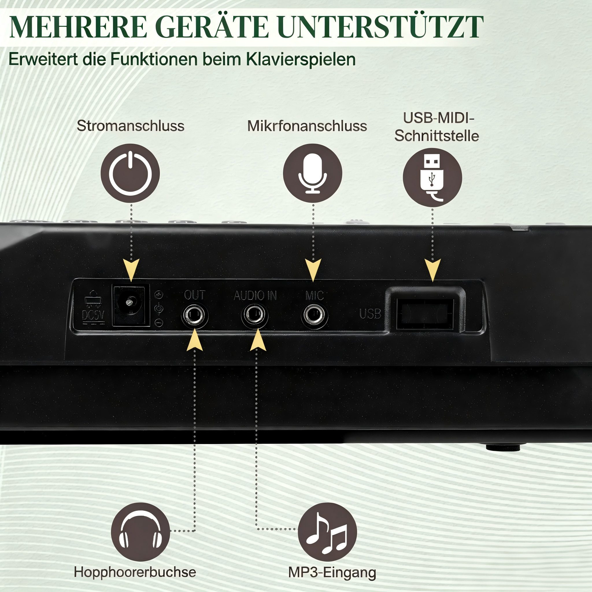 VINGLI Digitalpiano 61-Tasten Keyboard Piano Set mit Klavierständer, Klavierhocker, tragbar, LED-Bildschirm, 3 Lehrmodi, Schwarz/Weiß/Rosa – Bild 5 von 5