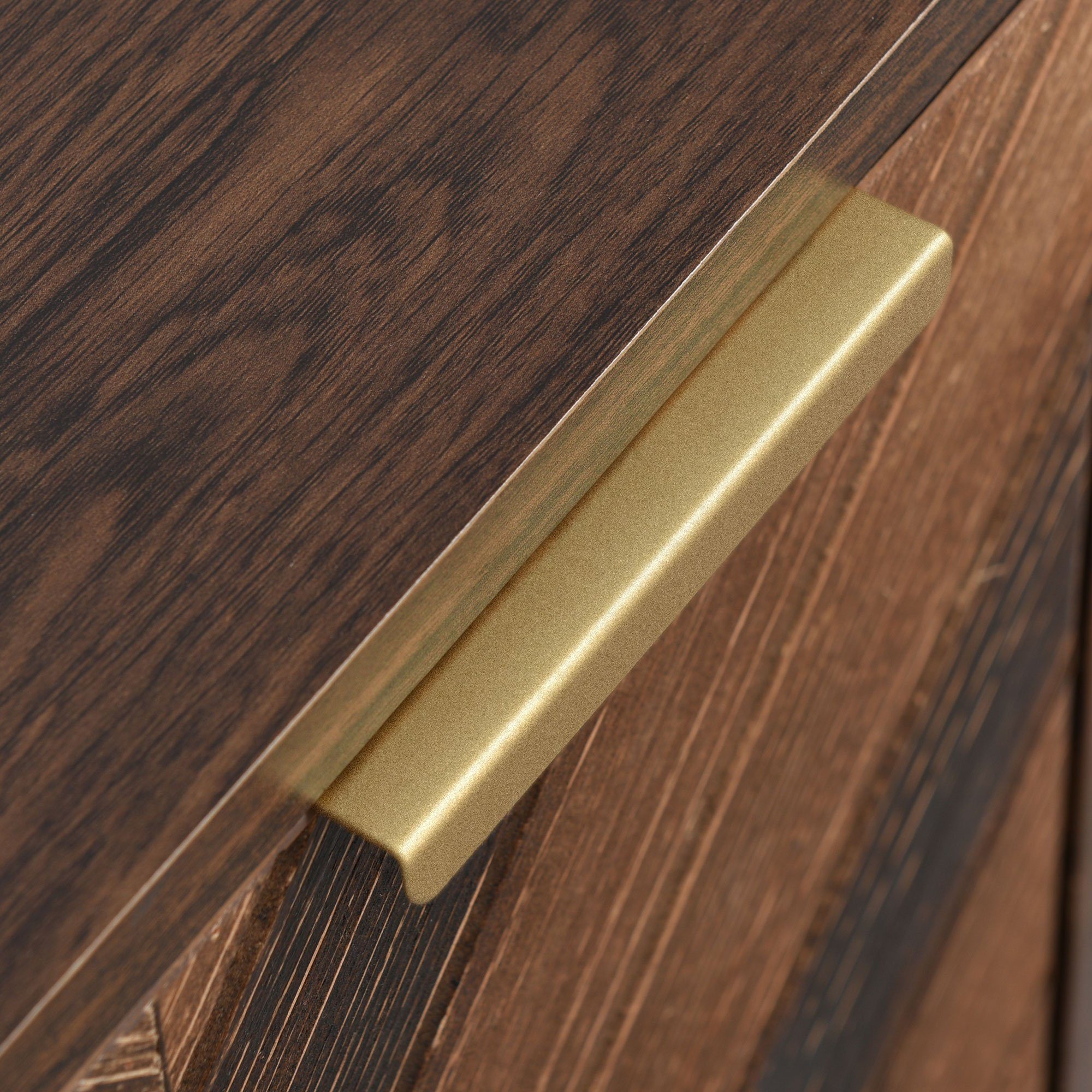 Sideboard (Kommode mit 3 Türen und goldenen Metallgriffe), Fischgrätenmuster Design, Highboard Holz, Breite 120 cm