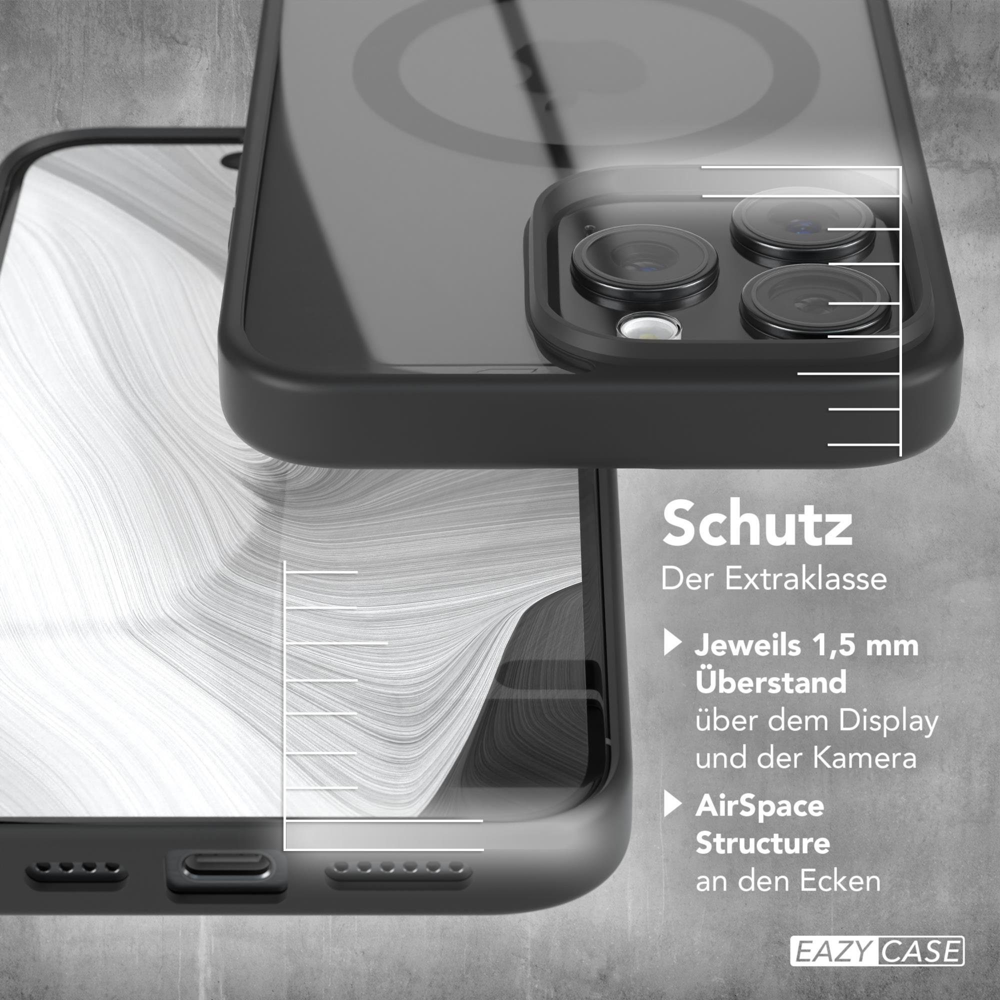 EAZY CASE Handyhülle Transparente Hülle mit MagSafe iPhone 15 Pro Max 6,7 Zoll, Qi Charging kompatibel, Silicon Case, Slimcover Displayschutz, Schwarz