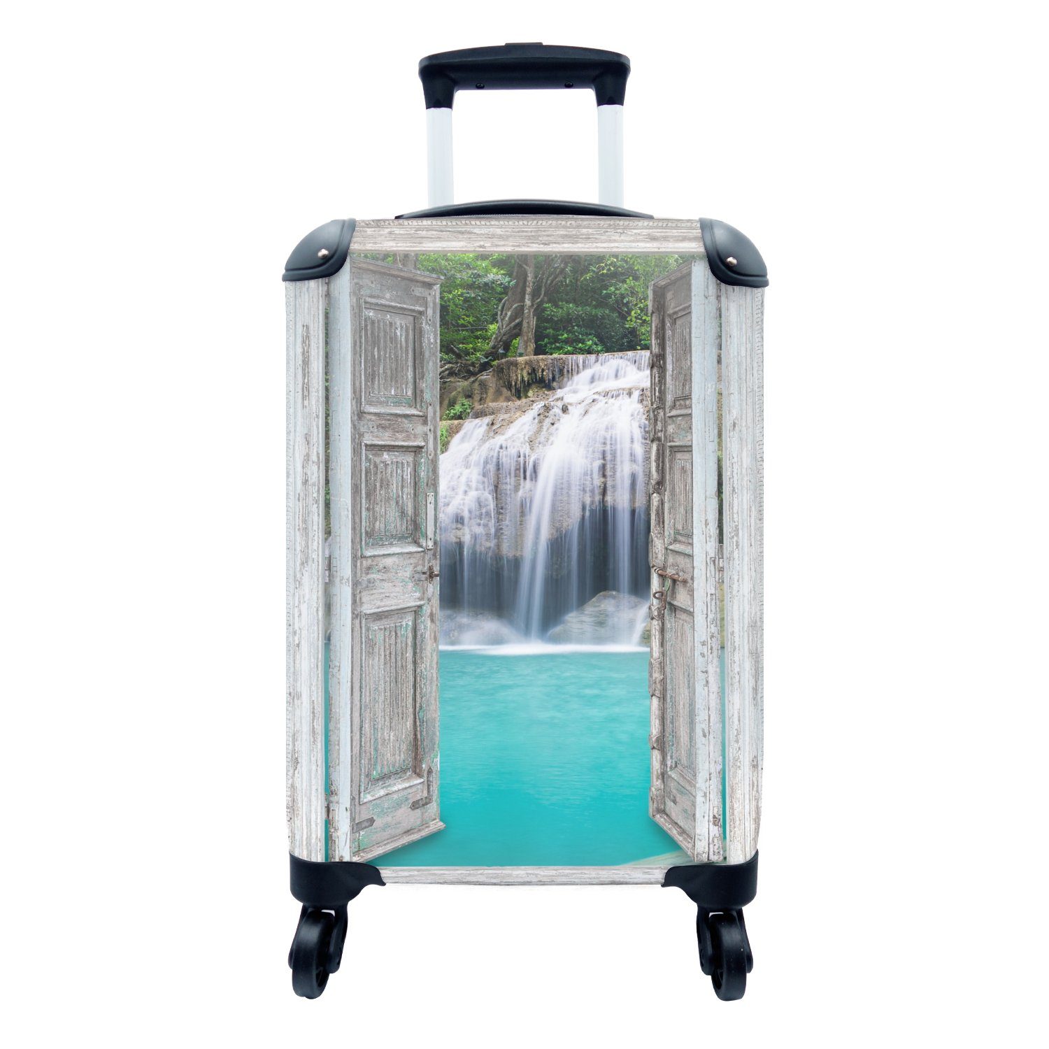 MuchoWow Handgepäckkoffer Aussicht - Wasserfall - Natur - Landschaft, 4 Rollen, Reisetasche mit rollen, Handgepäck für Ferien, Trolley, Reisekoffer