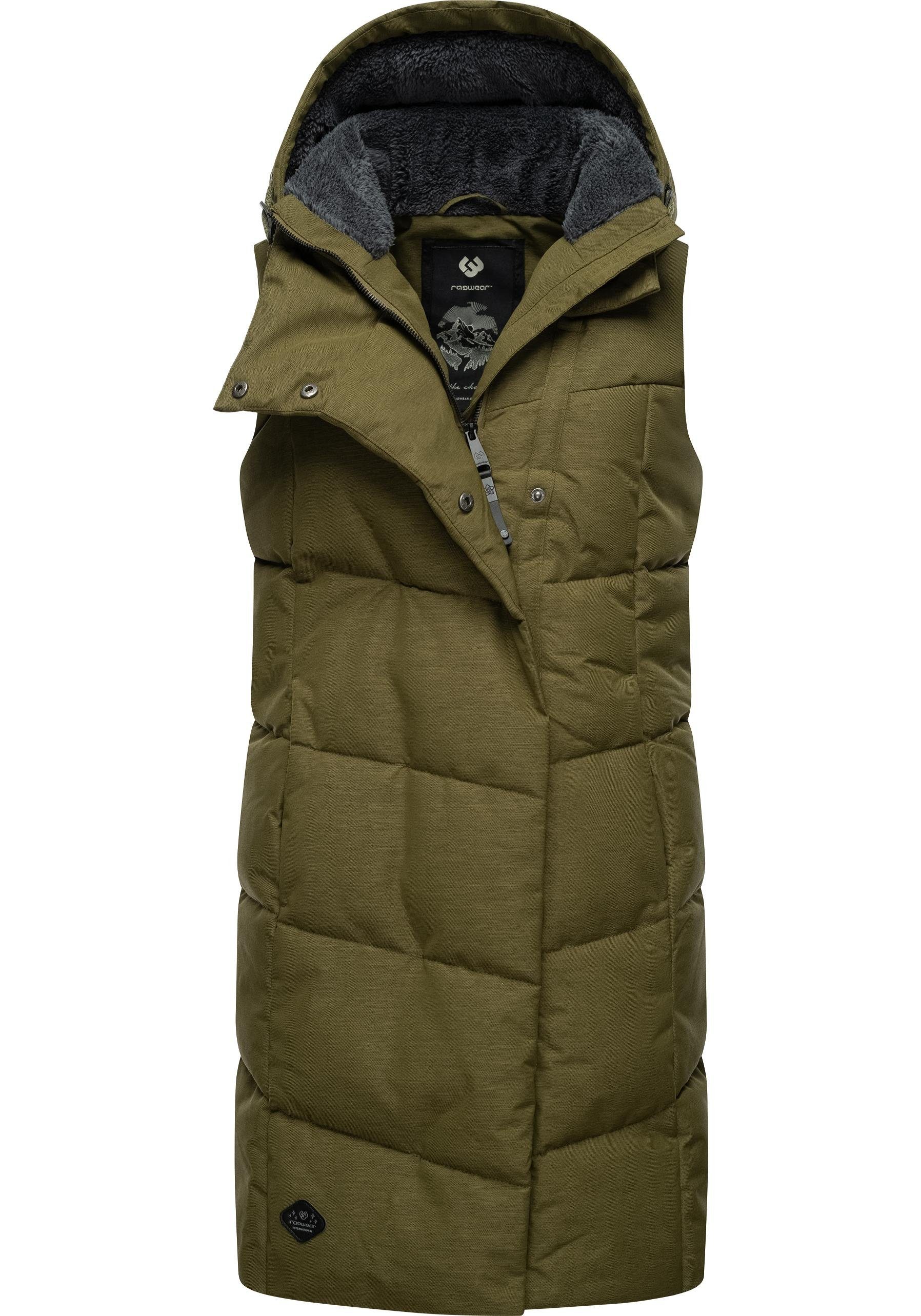 Ragwear Steppweste Pavla Vest stylische Winterweste mit Teddyfutter und Kapuze