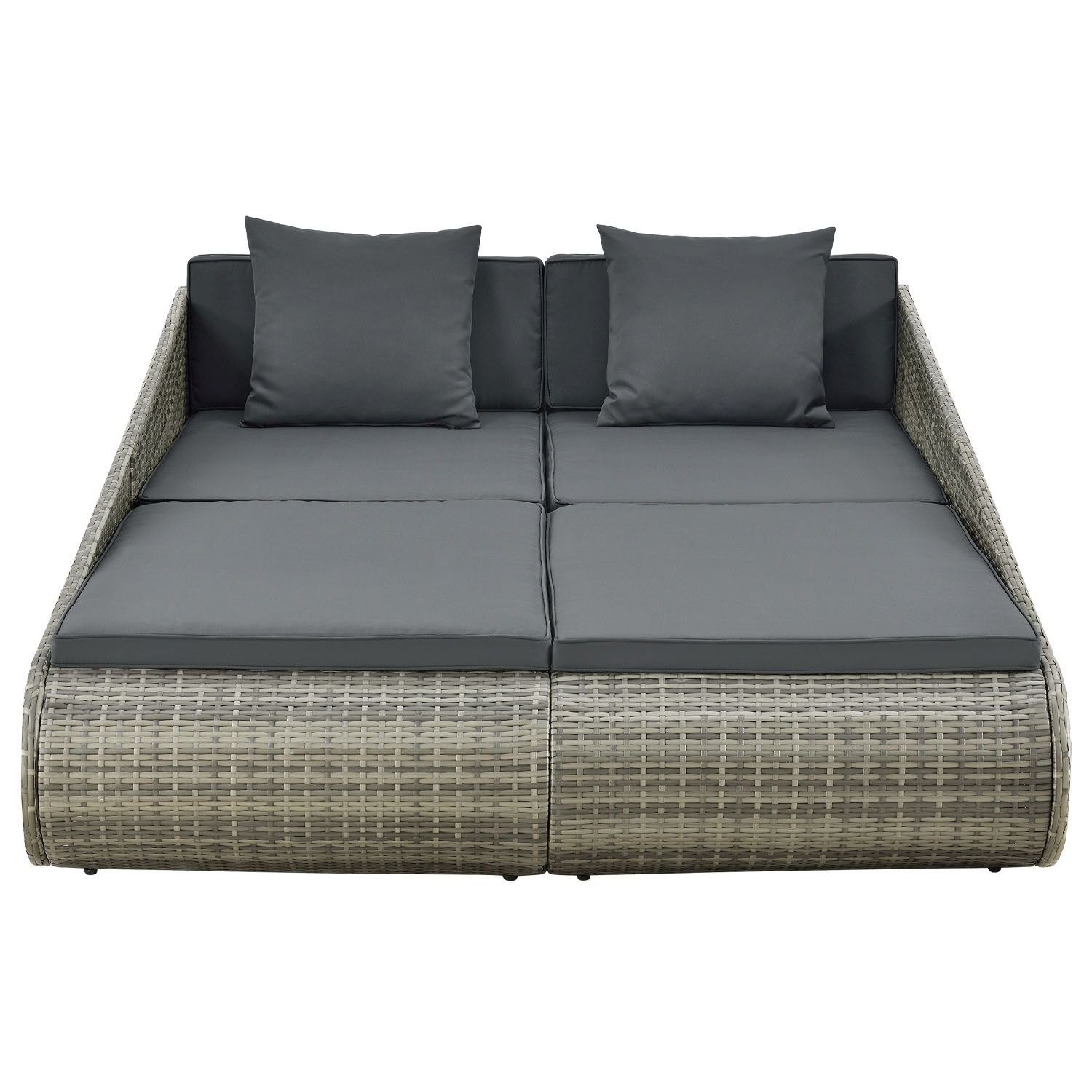 Juskys Doppelliege »Mykonos 200 x 140 cm«, XXL Outdoor Polyrattan