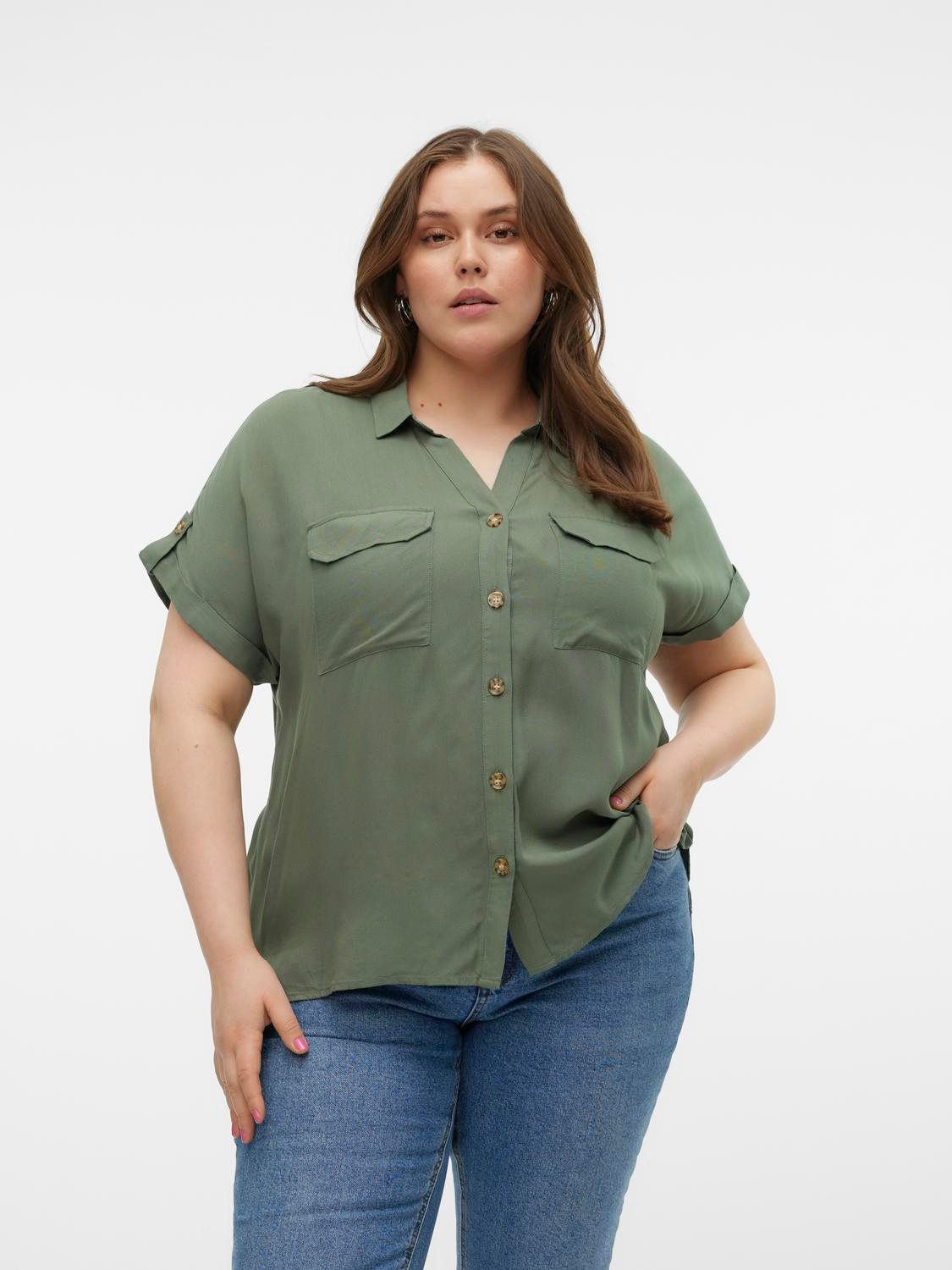 Vero Moda Curve Kurzarmbluse VMCBUMPY S/S SHIRT WVN GA CUR NOOS