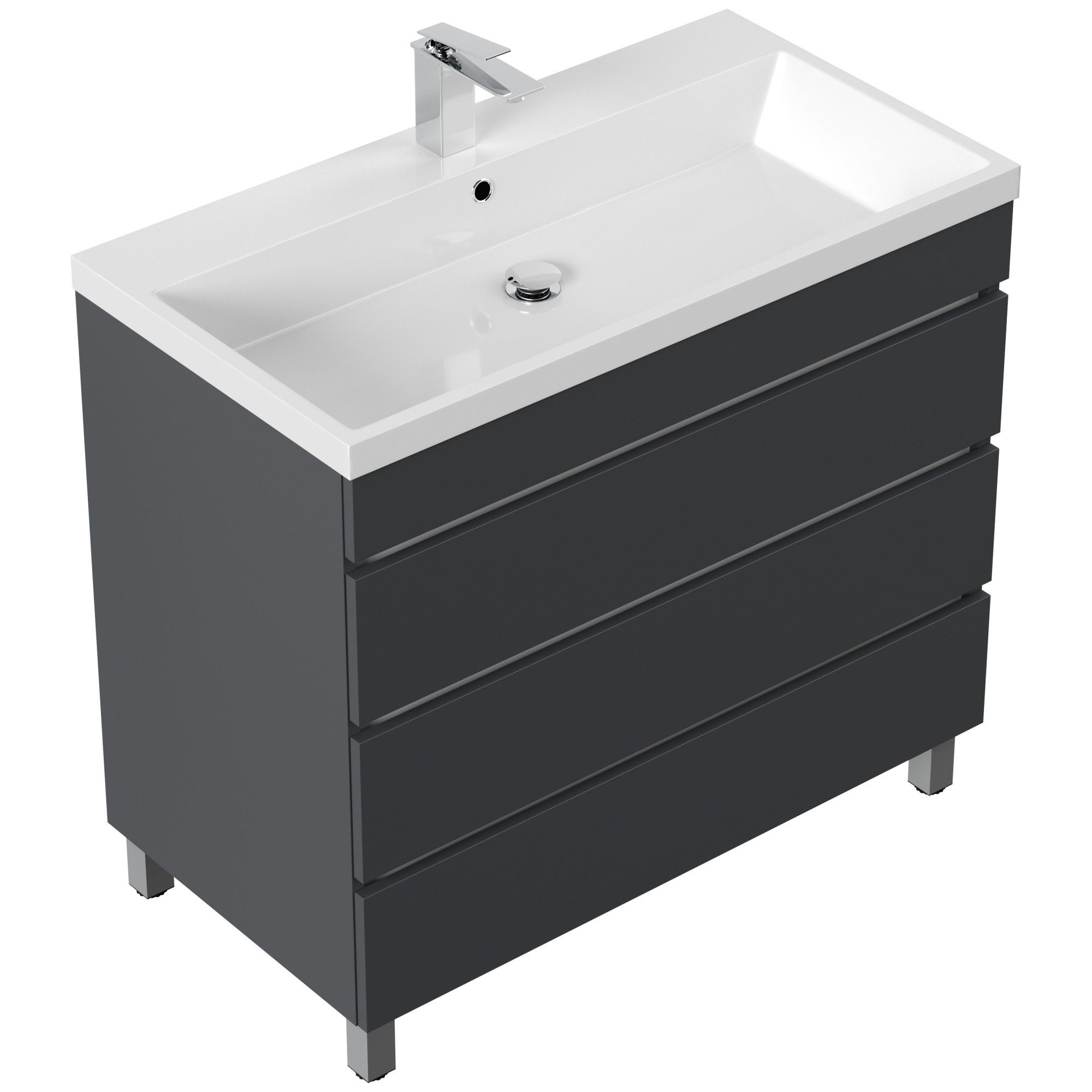 Magnolia Home Hängeschrank Stand Badmöbel Via 90 grafit mit drei grifflosen Schubladen