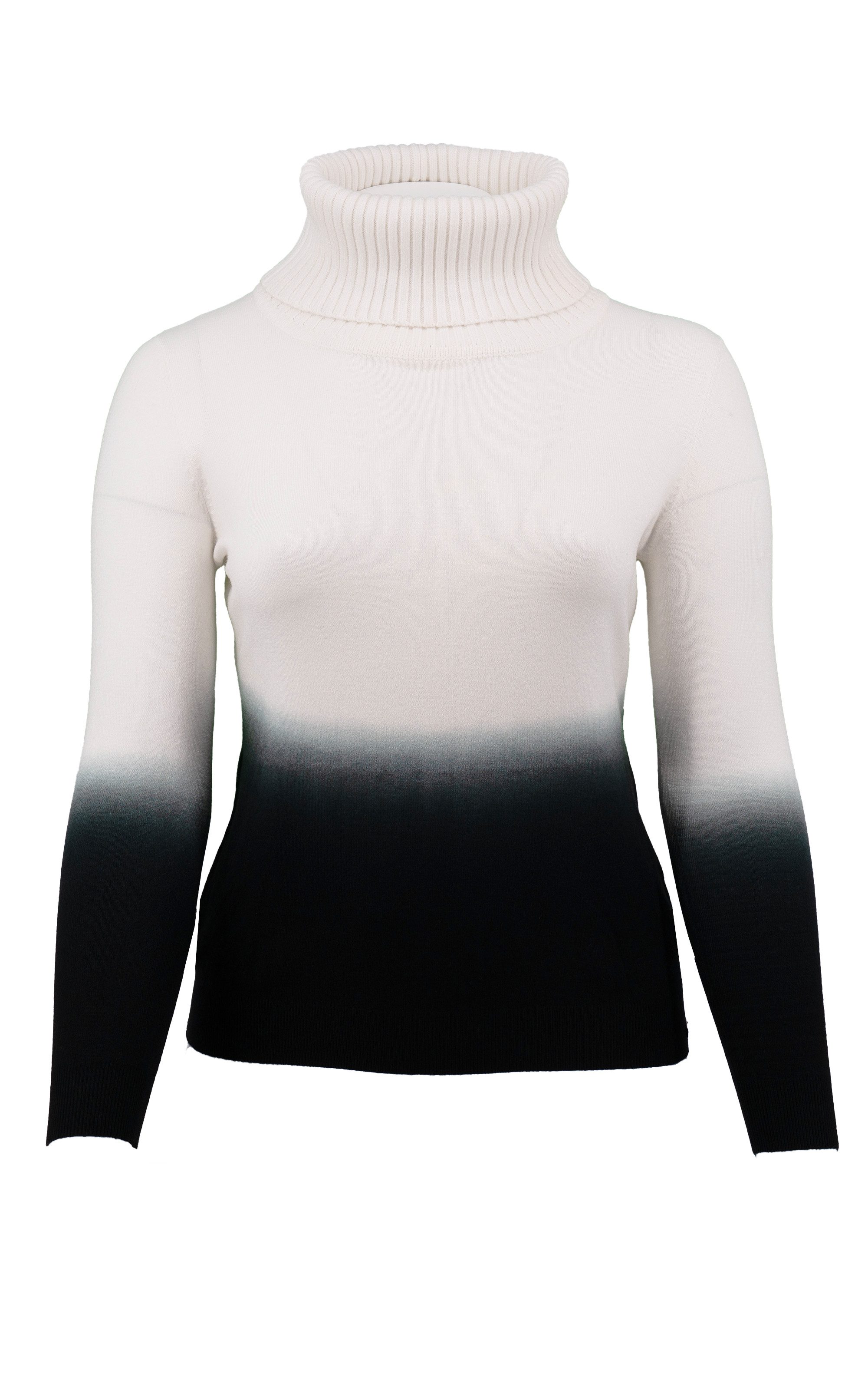 Rollkragenpullover in Ecru mit einem schwarzen Dip-Dye-Effekt an der Unterseite