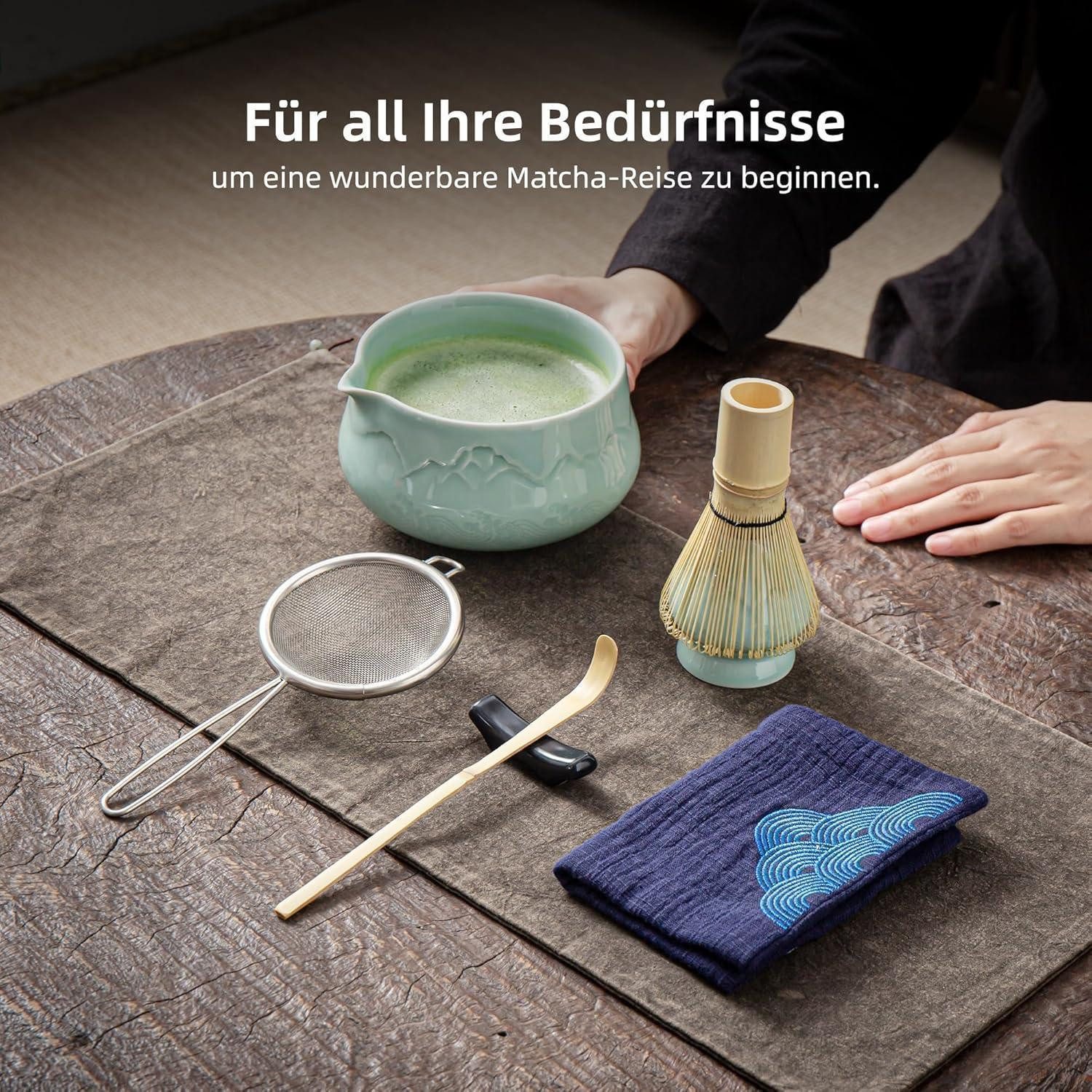 LuxusKollektion Teeservice Matcha Set Besen Schale 7Stück Set Schüssel mit Ausgießer Celadon Blau