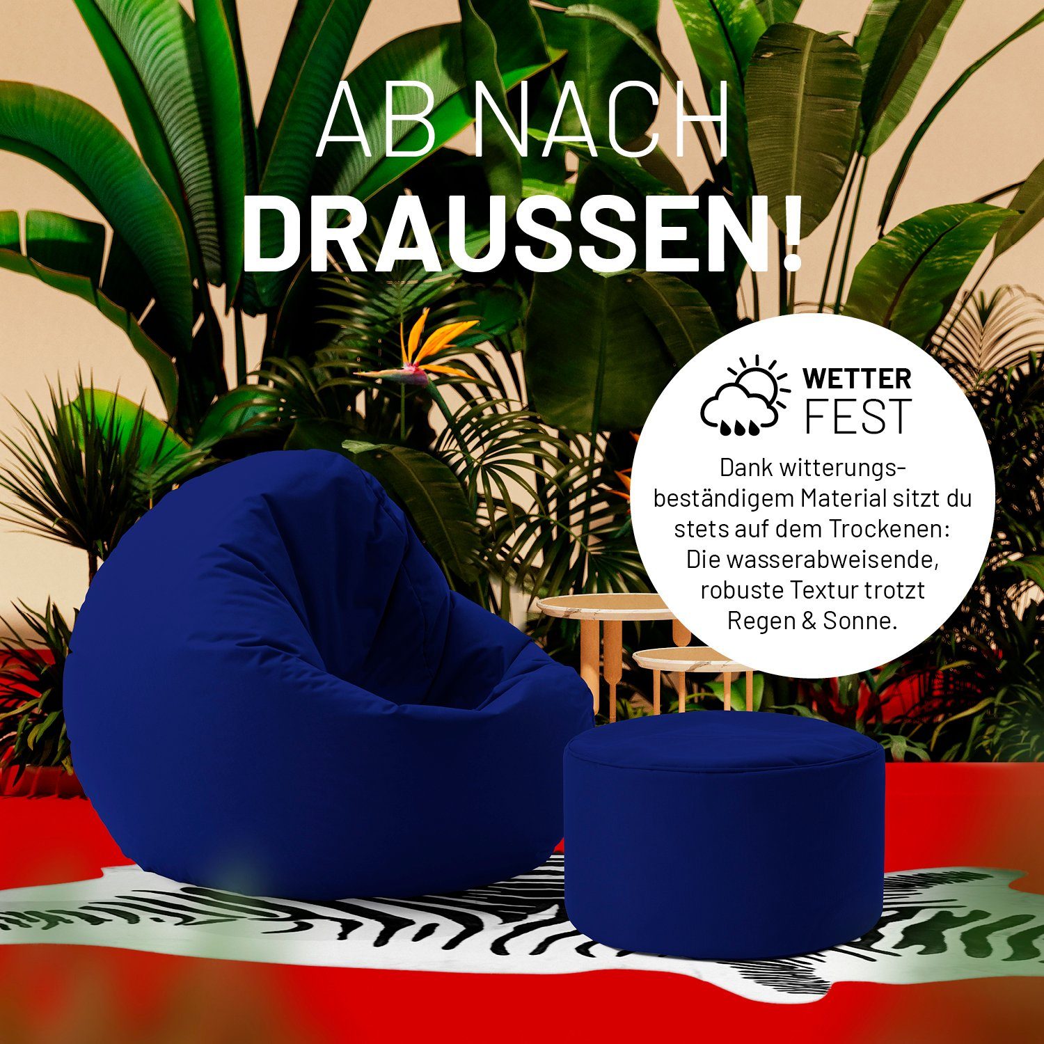 & Sitzsack navyblau Tisch, Hocker, Lumaland 25x45cm & Jahre 50L in- Fußsack kompakt Outdoor, 5 Garantie Pouf