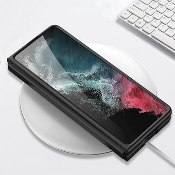 Wigento Handyhülle Für Samsung Galaxy Z Fold4 5G Kartenfach Flip Cover Kunstleder Handy Tasche Hülle Etuis Carbon Fiber Textur