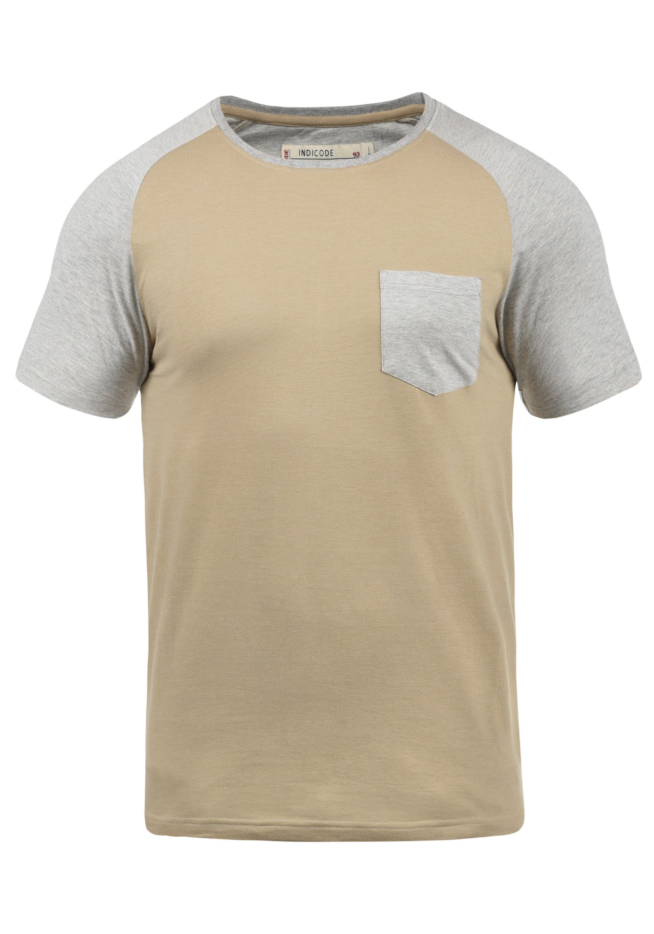 Indicode Rundhalsshirt IDGresham Kurzarmshirt im Baseball-Look Sand (037) | T-Shirts
