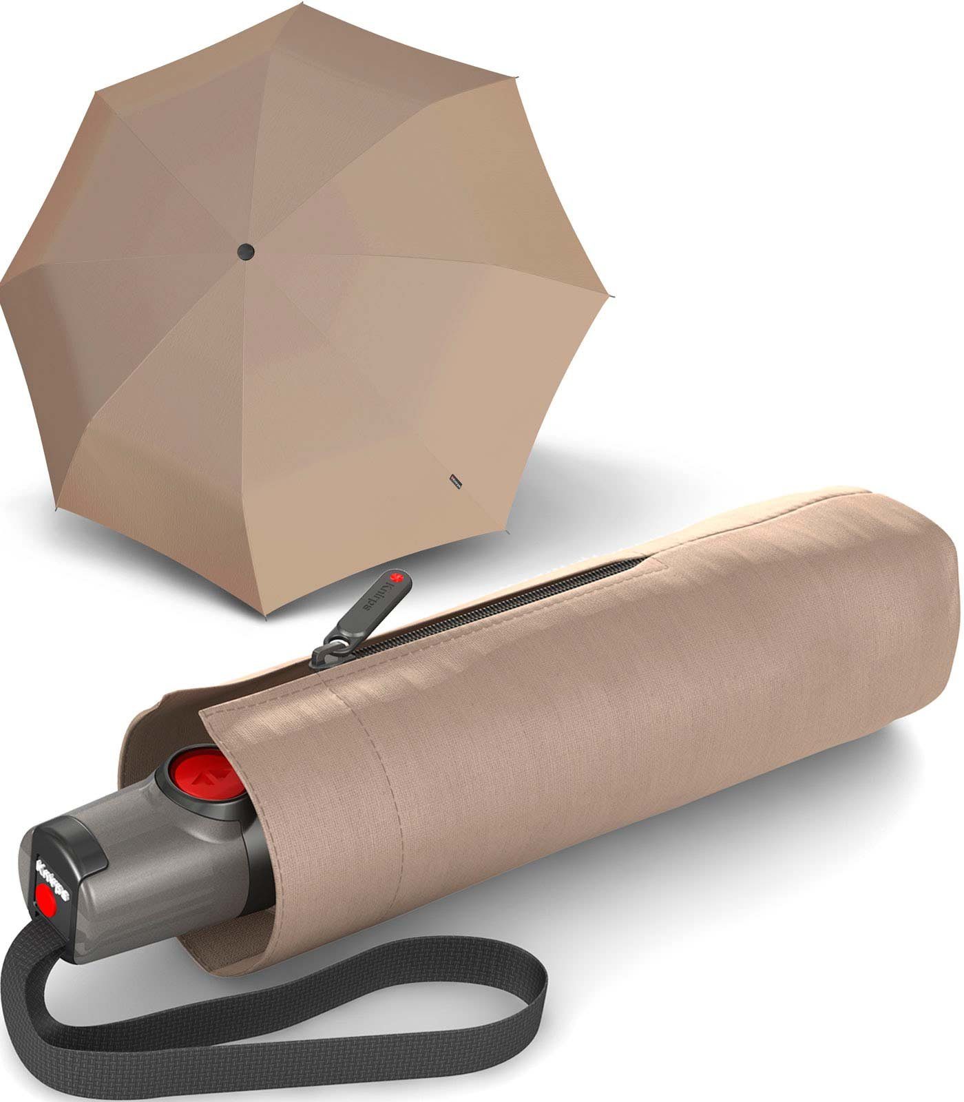 Knirps® Taschenregenschirm T.100 Duomatic mit Auf-Zu-Automatik UV-Schutz, kleiner Automatikschirm für die Handtasche beige