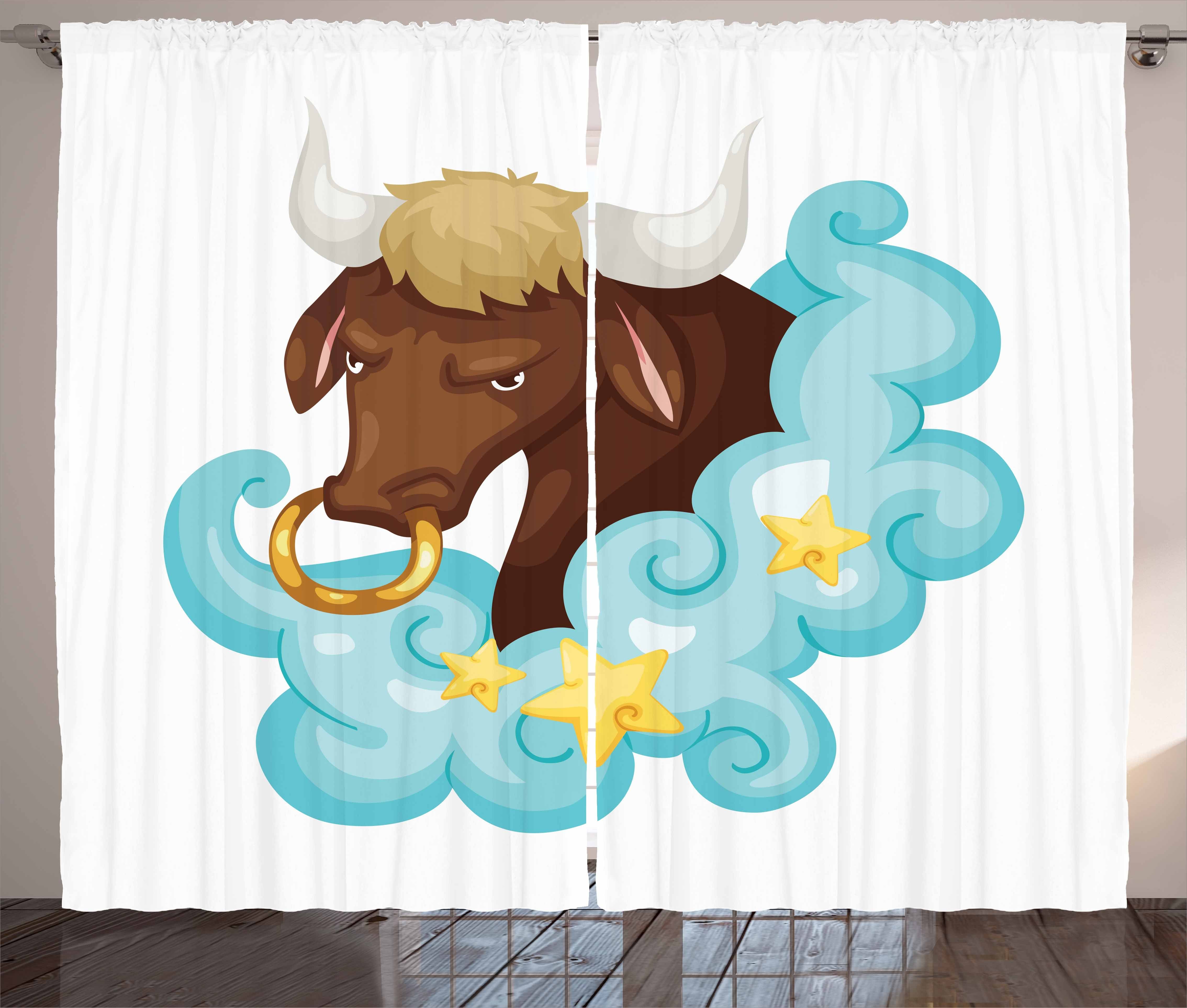 Gardine Schlafzimmer Kräuselband Vorhang mit Schlaufen und Haken, Abakuhaus, Sternzeichen Stier Bull Cloud-Stern