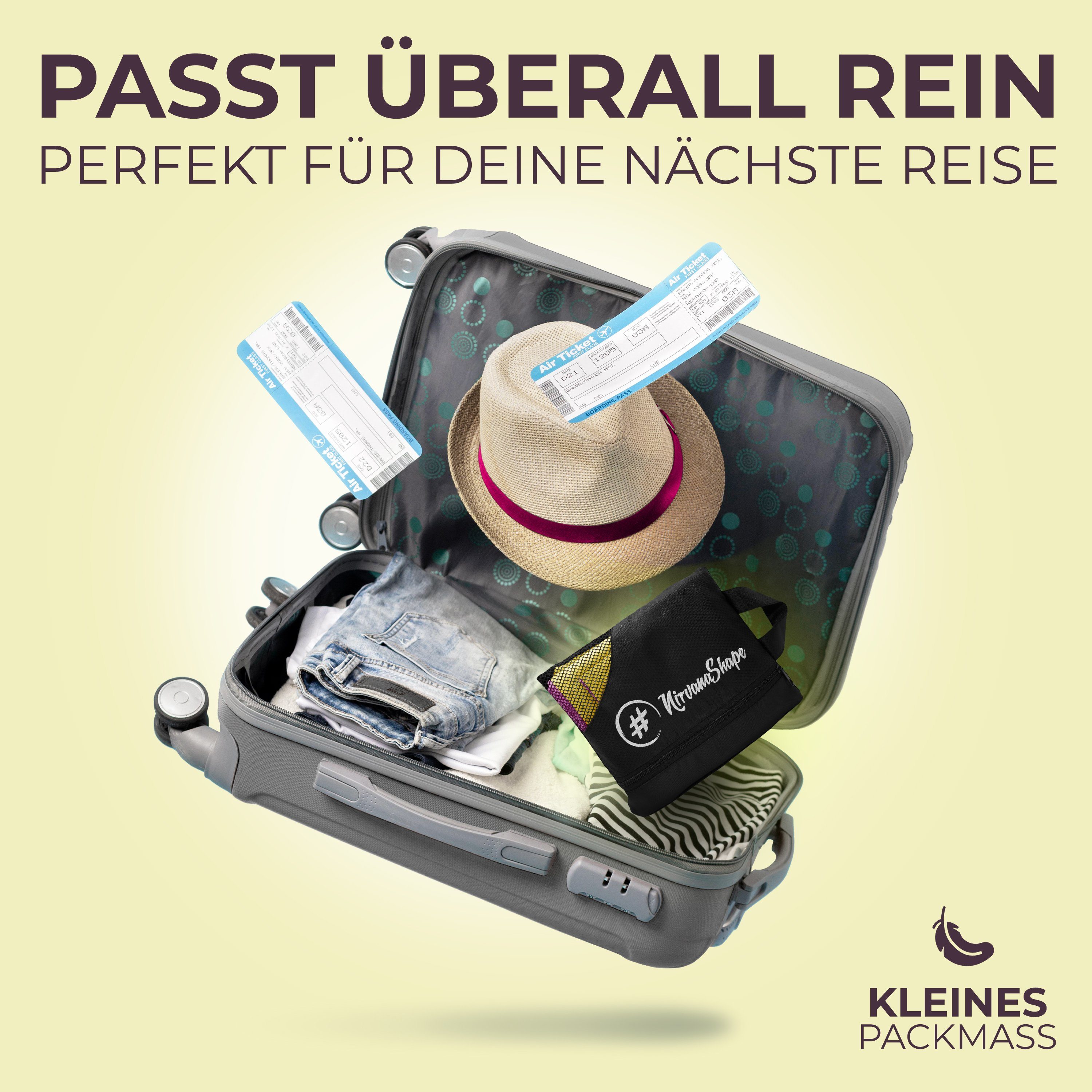 NirvanaShape Reisehandtuch Mikrofaser Handtücher Set, Badehandtuch, Reisehandtuch, Strandtuch, Ecktasche mit Reißverschluss, saugfähig, leicht, schnelltrocknend