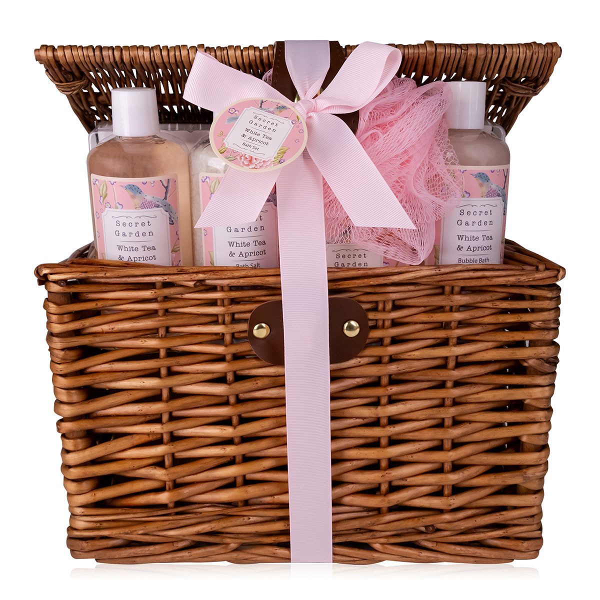 ACCENTRA Hautreinigungs-Set SECRET GARDEN 1170 ml, 5-tlg., Geschenkset – Pflegeset im Weidenkorb, White Tea & Apricot