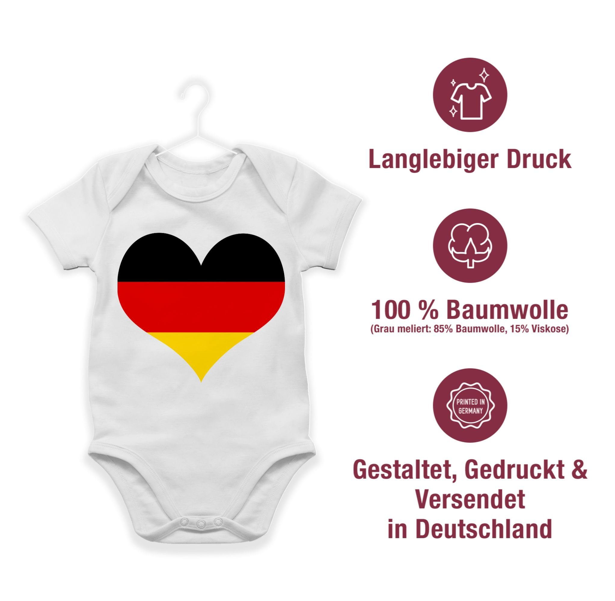EM Shirtbody 1 Herz Shirtracer klassisch Fussball Weiß Deutschland Baby 2024