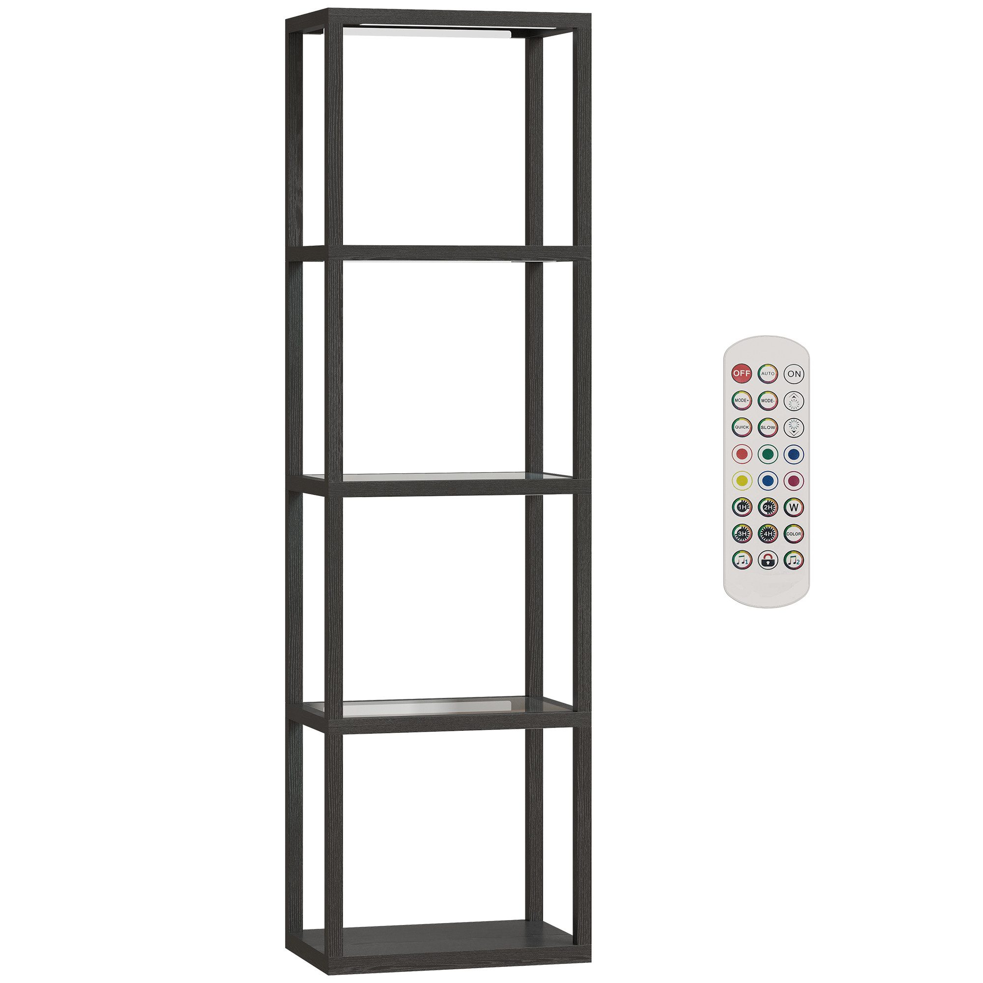 furnicato Deckenstrahler RGB Stehlampe mit Glasregalen, 4-Ebenen-LED-Stehleuchte mit