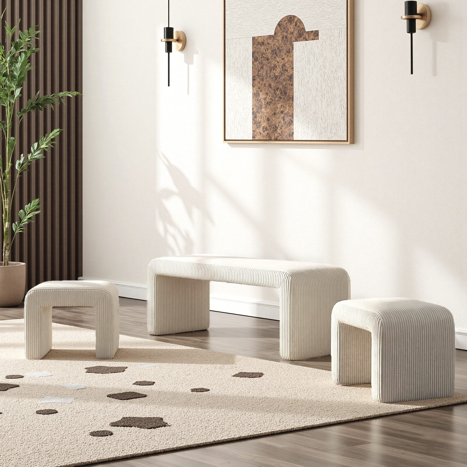 TLGREEN Sitzbank 103 cm × 44 cm × 43cm Polsterbank Set mit Fußhocker, (Doppelbank für 2 Personen,belastbar bis 136 kg,moderner Stoffbezug)