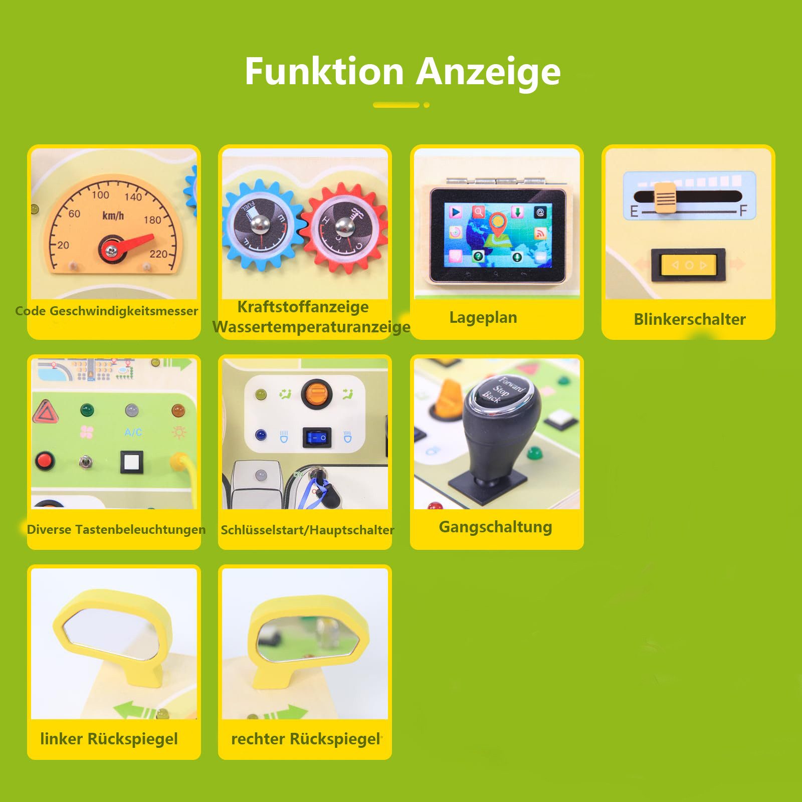 CLTYQ Motorikbrett Montessori Sensorik‑Busyboard mit Lenkrad & LED‑Schalter günstig online kaufen