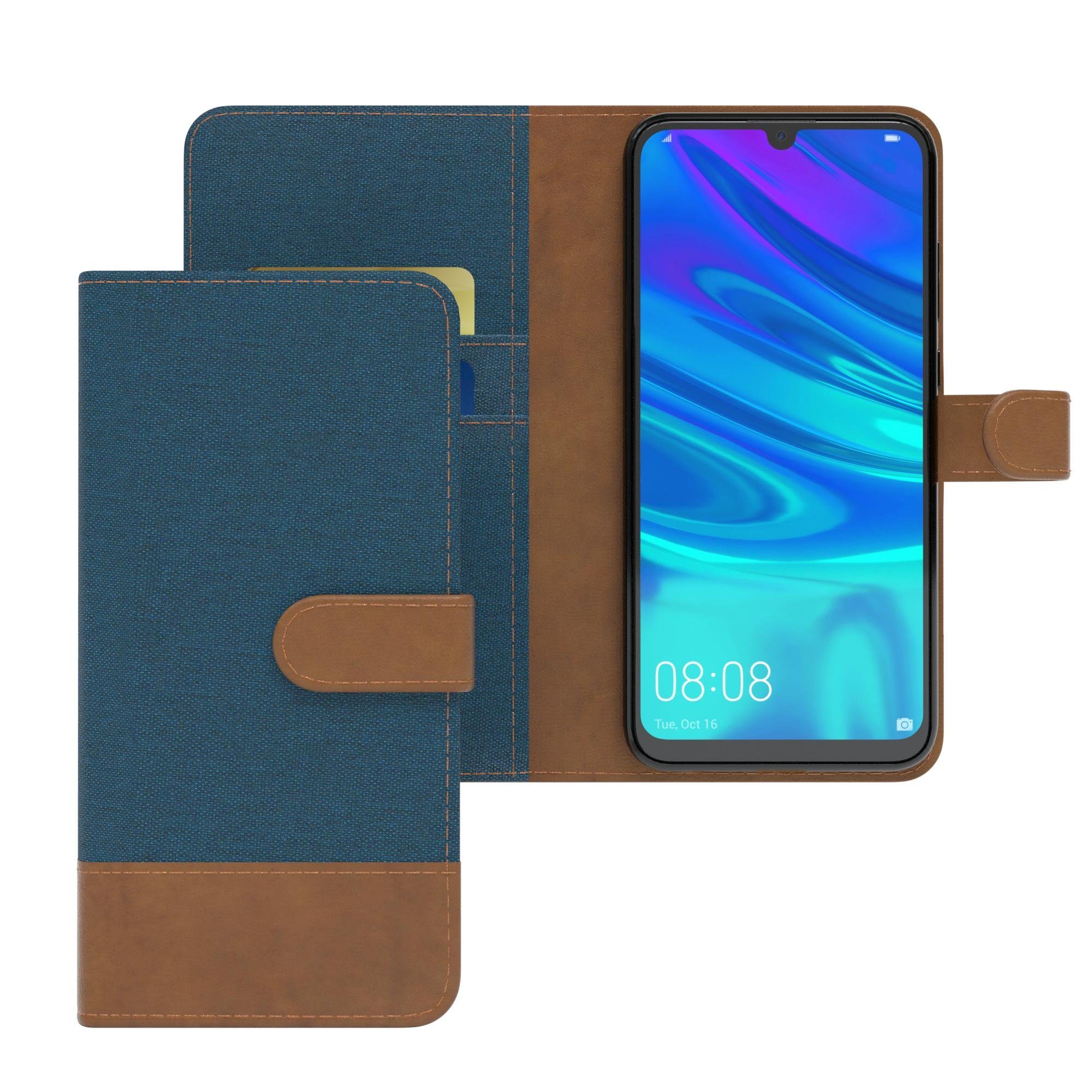 EAZY CASE Handyhülle Bookstyle Jeans für Huawei P Smart 2019 6,21 Zoll, Klappcase mit Standfunktion und Kartenfach Stoff Schutzhülle Blau