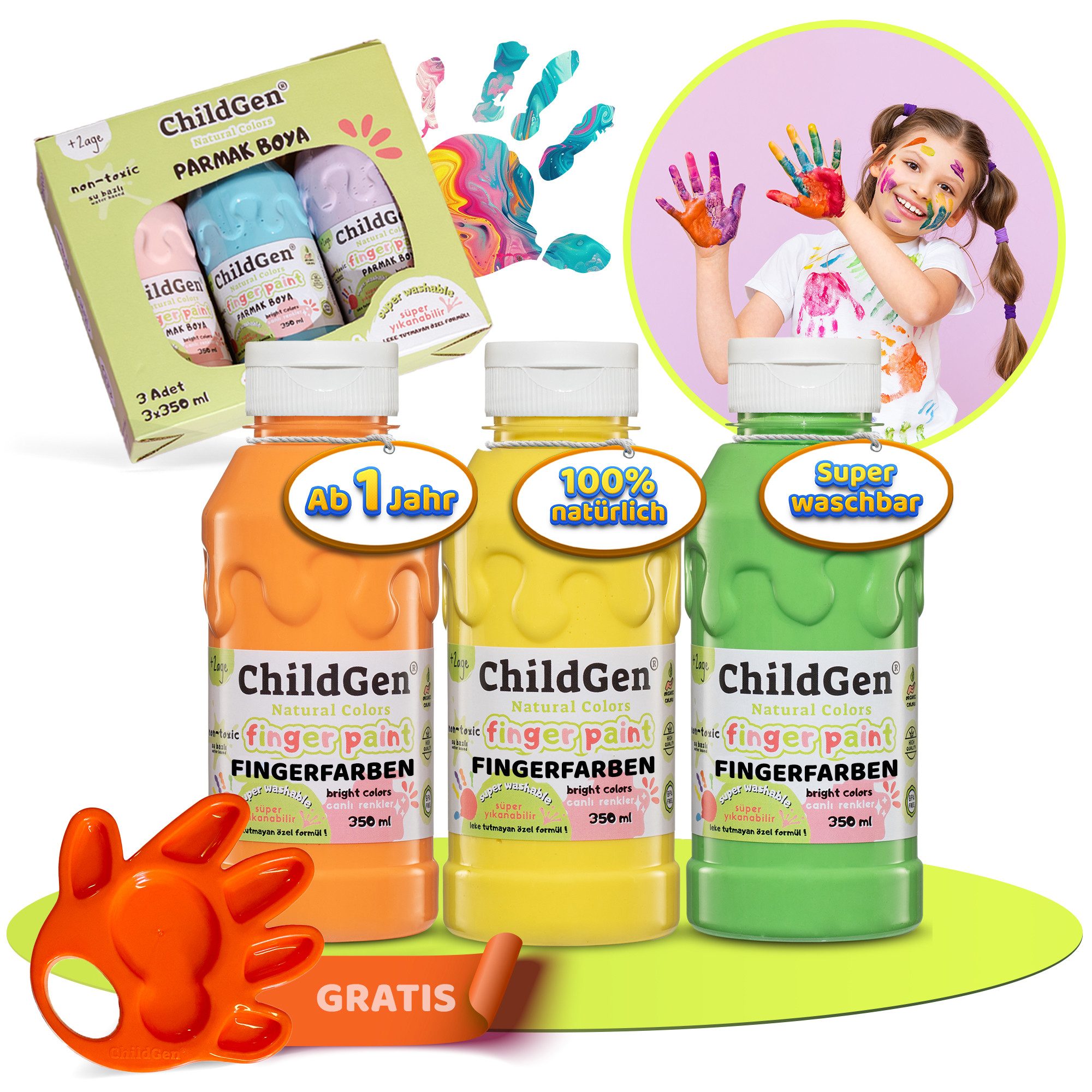 ChildGen Fingerfarbe ChildGen Fingerfarben ungiftig, Bio Fingermalfarben, Baby ungiftig Bio, Handfarben Kinder, Fingerfarbe ab 1Jahr